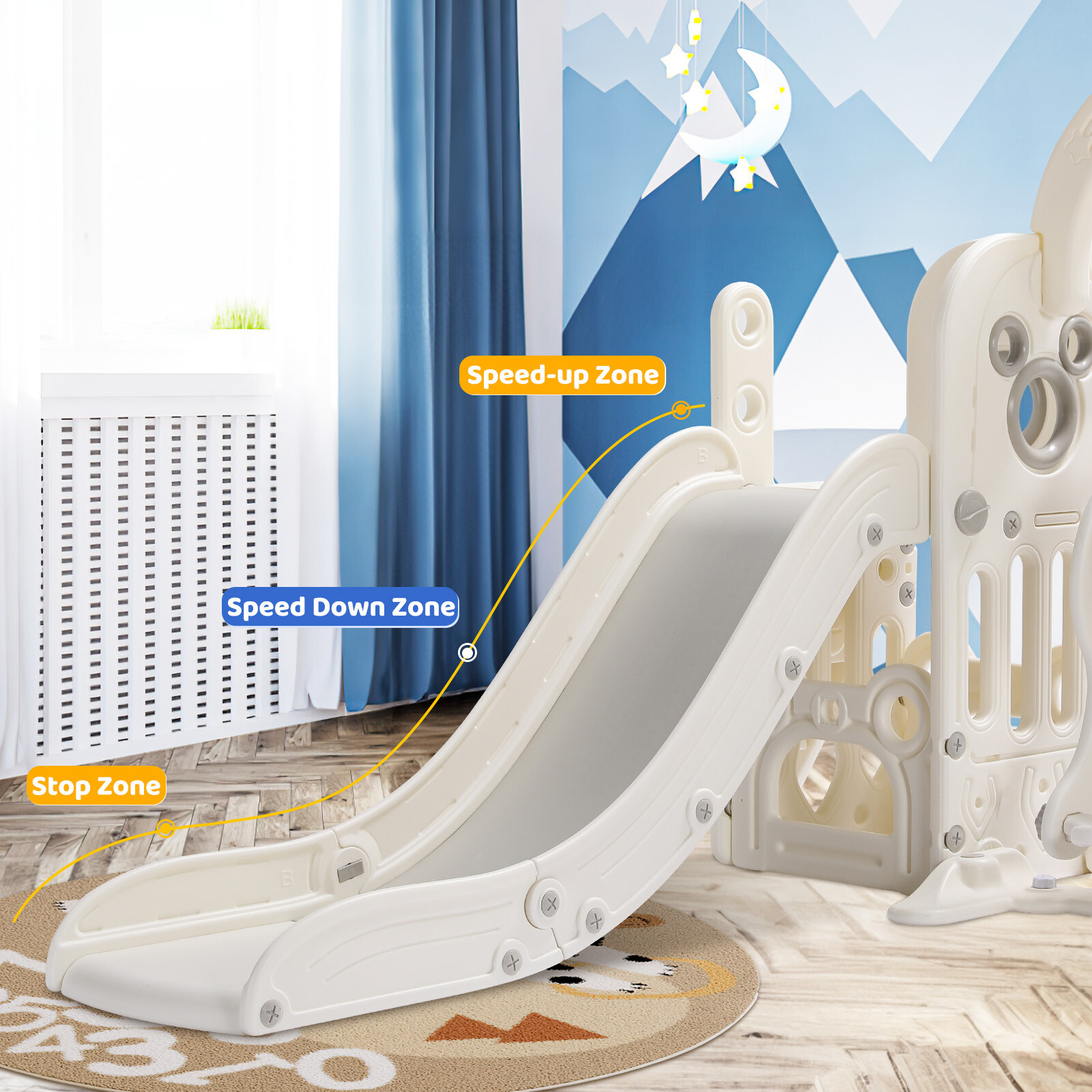 5 in 1 Toddler Slide & Swing Set Kids Climber Indoor Outdoor Activity Playground