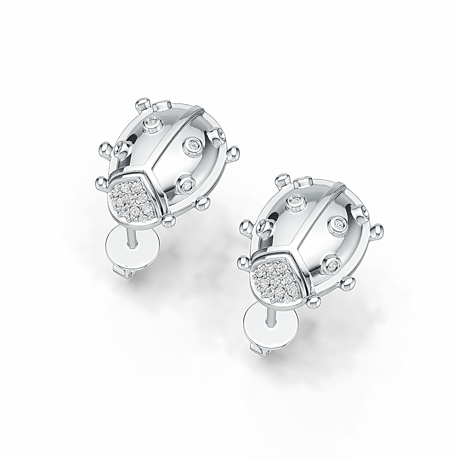 Sterling Silver Earrings Lady Bug Theme with White Topaz or Moissanite