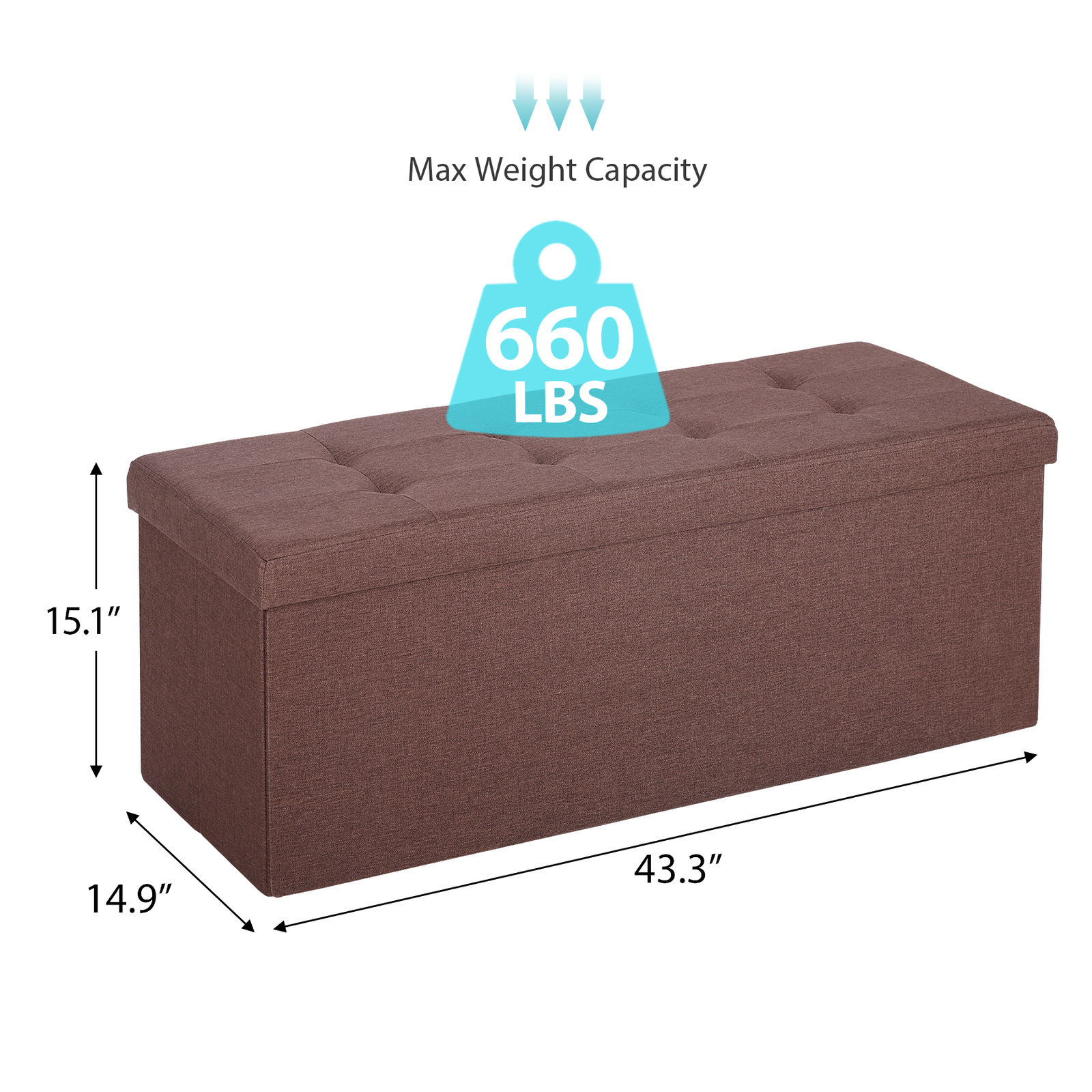 Brown Foldable Storage Ottoman Bench Storage Stools Footrest Spacious Organizer