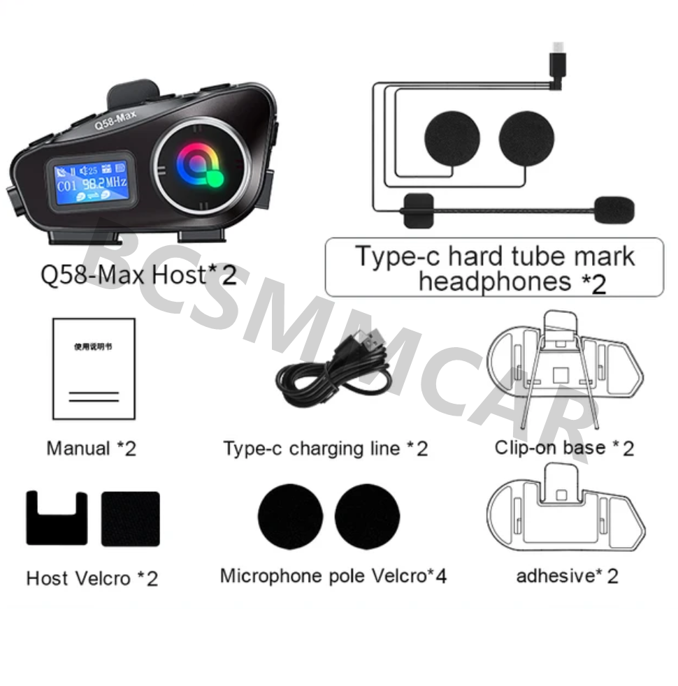 2X Motorcycle Intercom 500m 2 Riders Bluetooth Helmet Headset With Flashlight