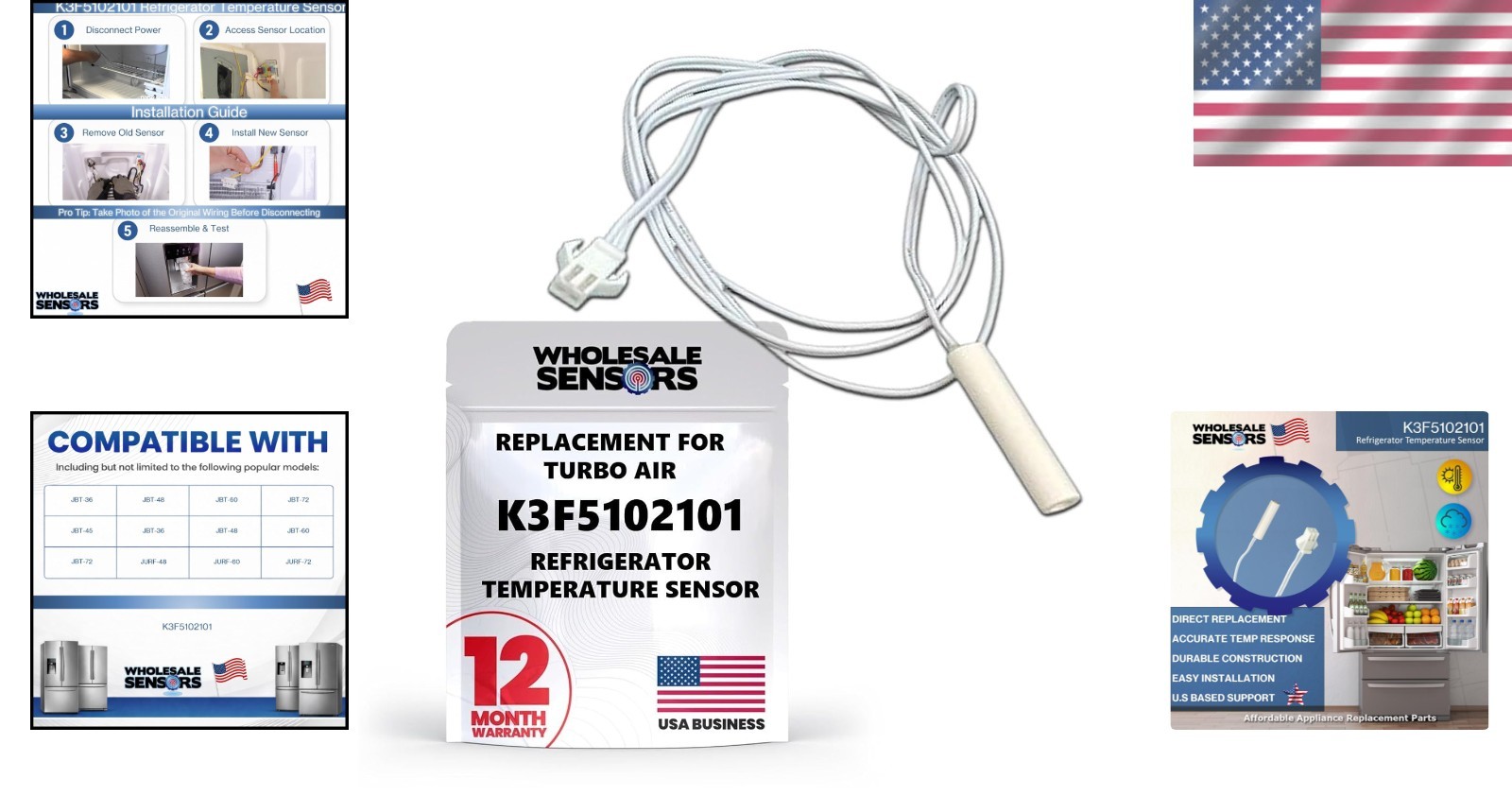 Replacement Turbo Air Refrigeration Temperature Sensor 12- USA Support