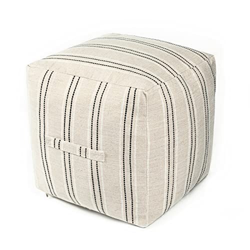 Unstuffed Farmhouse Pouf Cover for Living Room, Boho 18"D x 18"W x 18"H Black