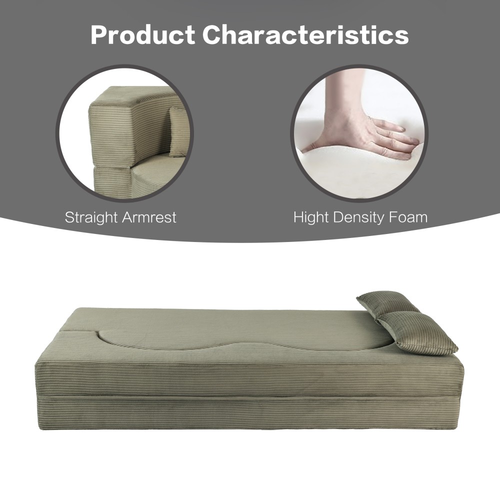 75" Foldable Convertible Sofa Bed, 3-Seater Sleeper with Memory Foam