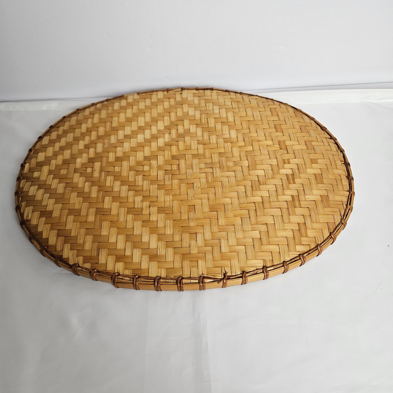 Woven Bamboo Tray Oval 15" x 11" Rustic Boho Farmhouse Cottagecore Decor