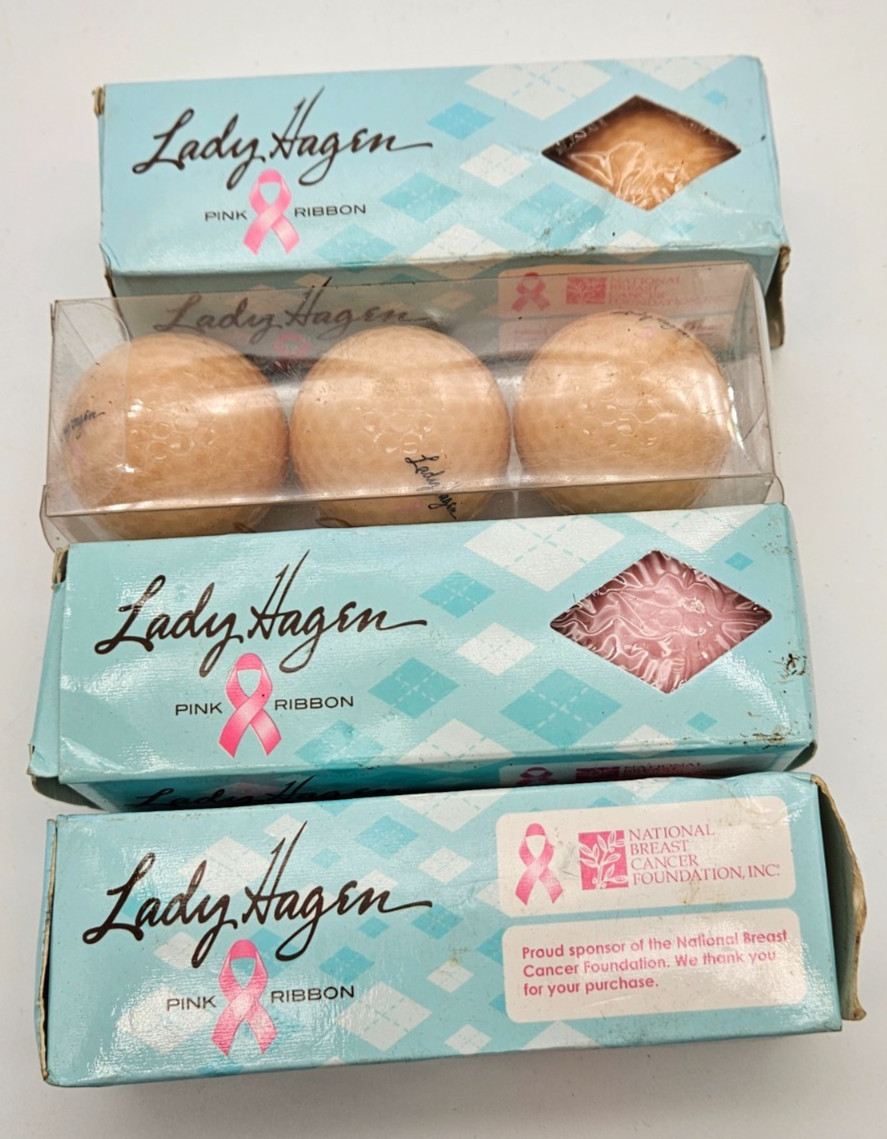 Lot of 4 boxes Lady Hagan Pink Ribbon Golf Balls, peach (2 boxes)/pink (2 boxes)