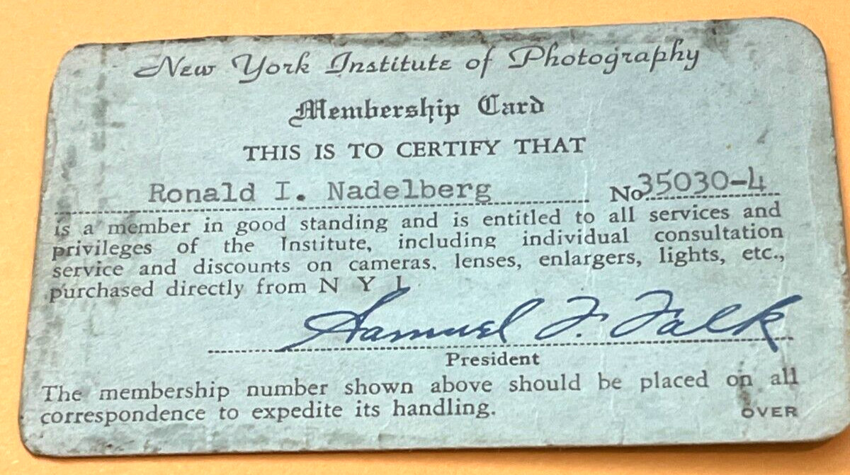 VINTAGE NEW YORK INSTITUTE OF PHOTOGRAPHY 10 WEST 33 ST NYC MEMBERSHIP CARD