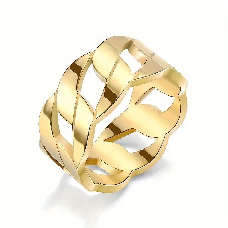 Men Cuban Link Gold Band Ring Size 6 7 8 9 10