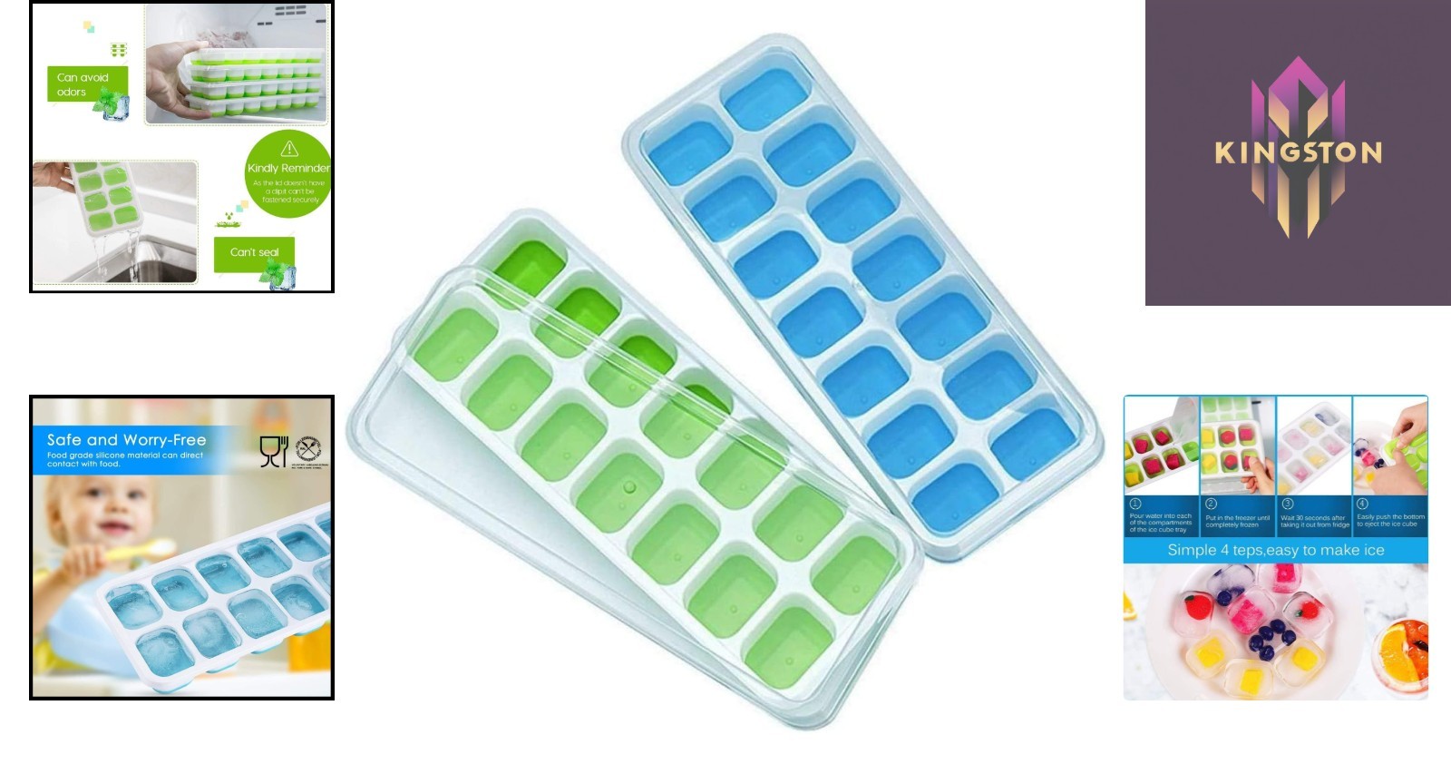 Silicone Ice Cube Trays with Spill-Resistant Lid - Includes 28 Cubes - 2 Pack