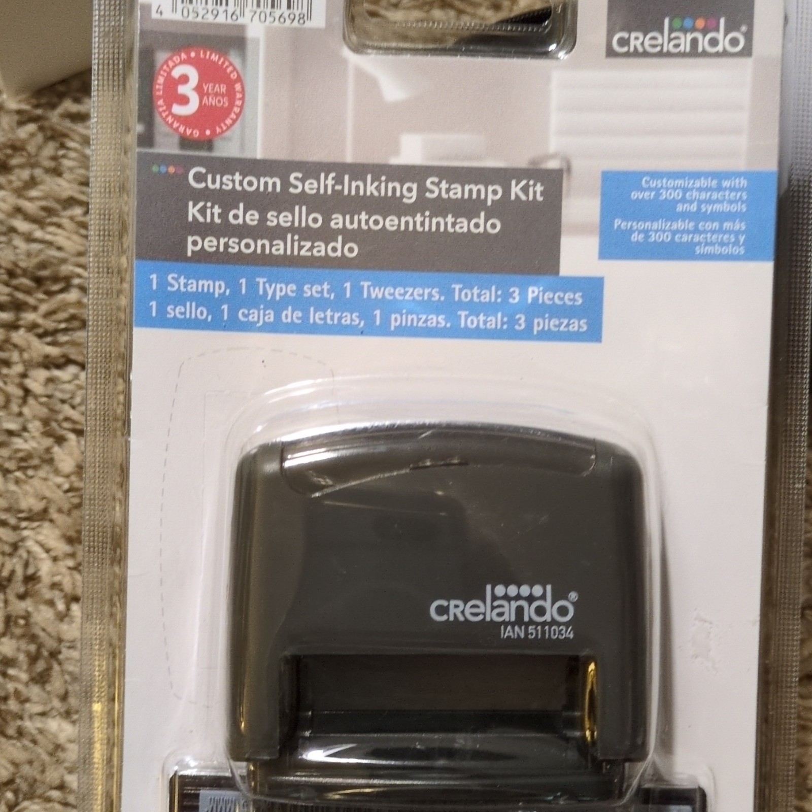 Crelando Custom Self-Inking Stamp Kit w/ Type Set & Tweezers 3pc IAN 511034