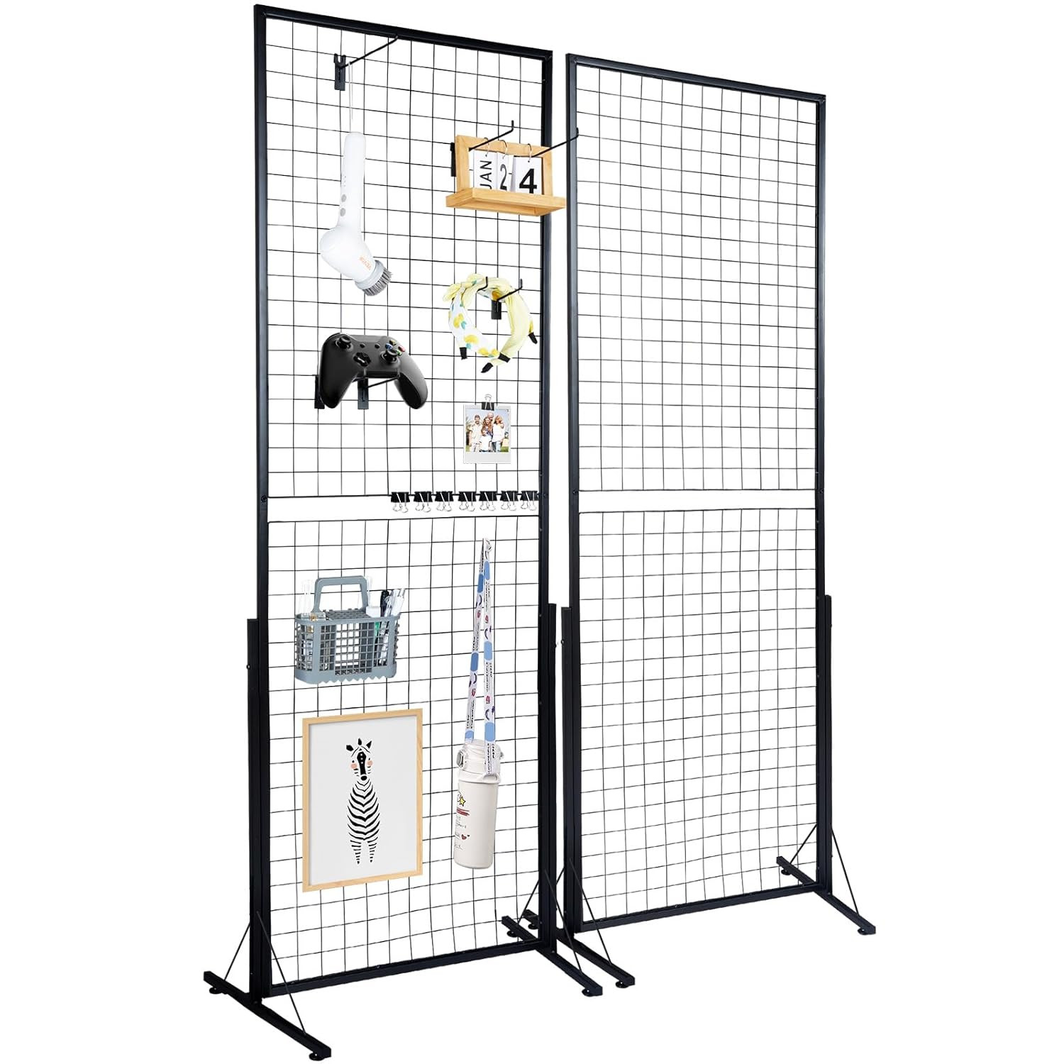 2 X 5.6 in Grid Wall Panels, 2 Packs Wire Gridwall Display Racks Tower with T-Ba