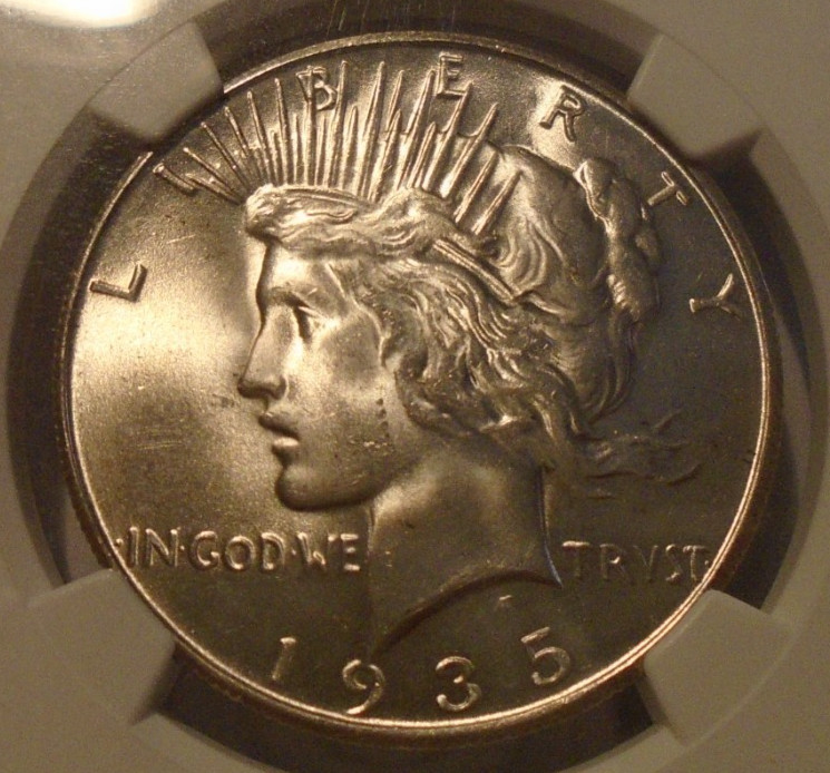 1935 S PEACE DOLLAR NGC MS 62 !! 99% WHITE !!