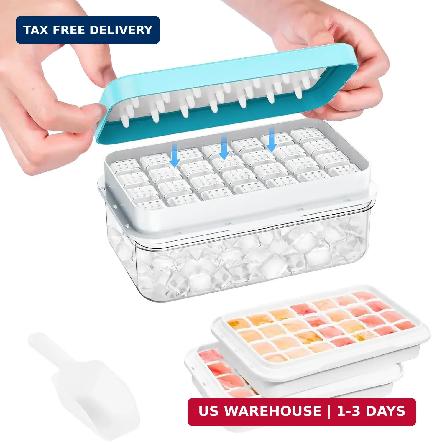 0.8" Ice Cube Tray with Lid and Bin, 56 Cubes Ice Trays for Freezer, Ice