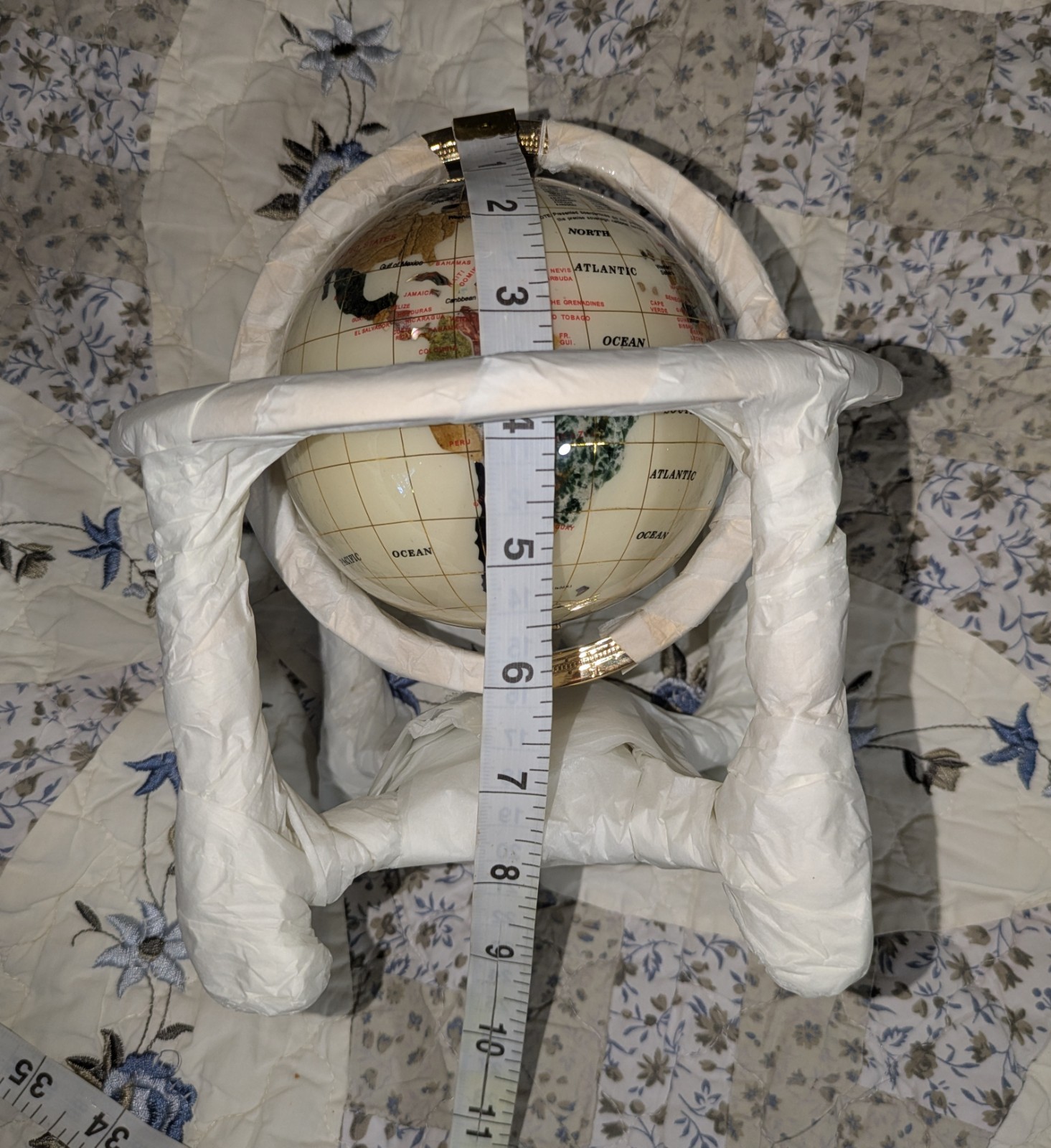 2007 Alexander Kalifano Gemstone Tabletop Globe Rotating Gold Base 14" Diameter