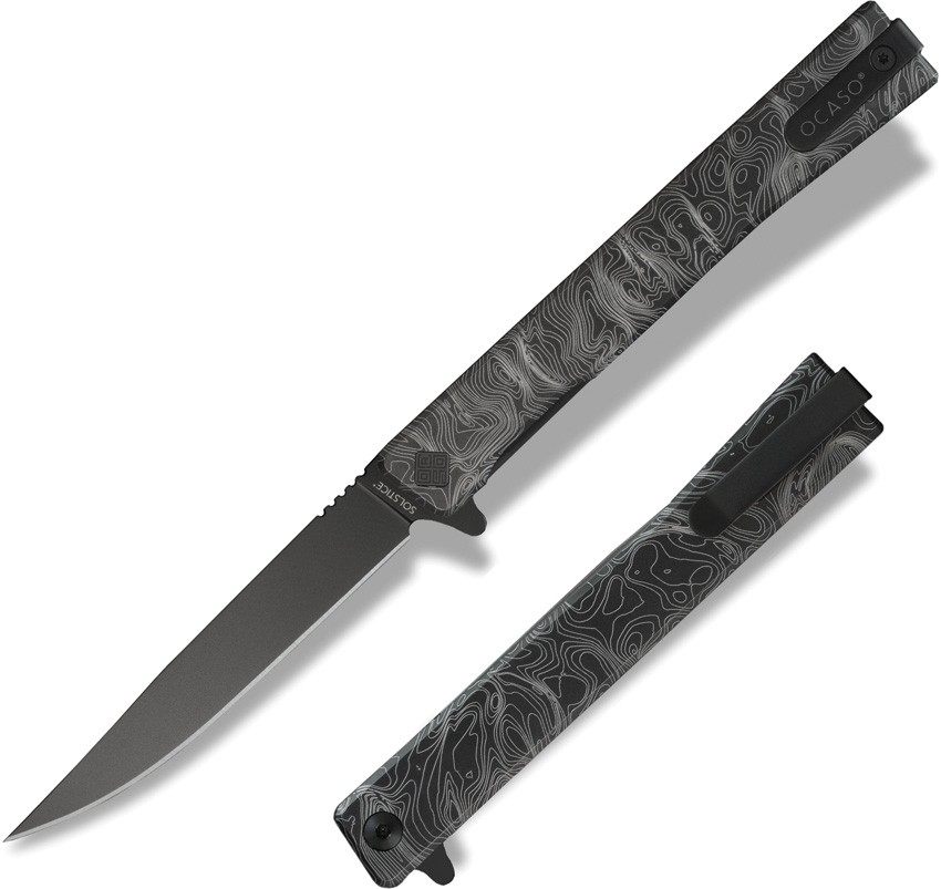 Ocaso Solstice Linerlock PVD Topo Folding Knife Black