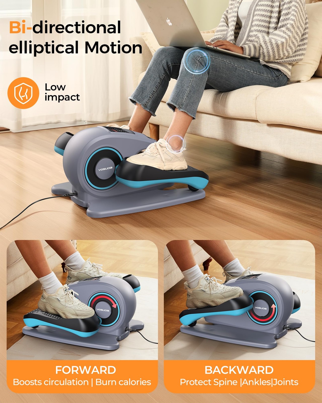 YOSUDA Quiet Under Desk Elliptical Exercise Machine, Elliptical Machine For Home