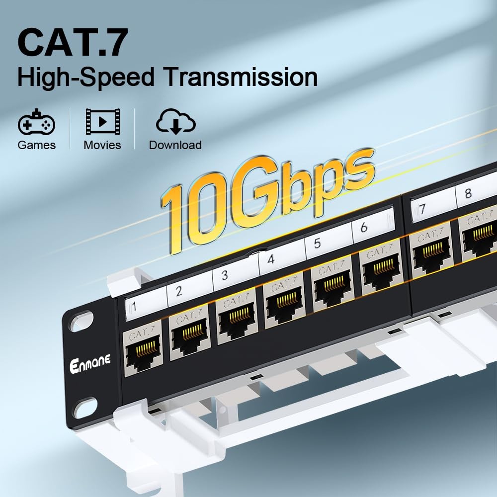 Enmane 12 Port Patch Panel CAT7 Keystone Patch Panel Wall Mount 10 Inch Brack...