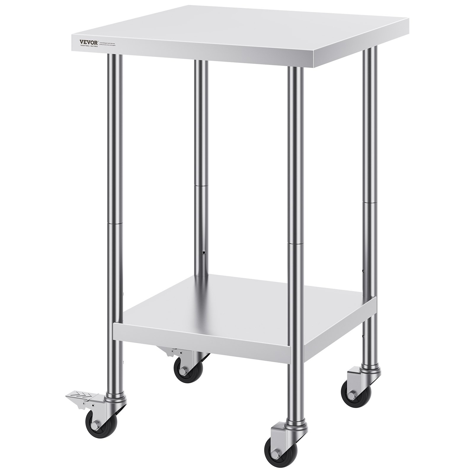 Stainless Steel Work Table 24 x 24 x 38 Inch, with 4 Wheels, 3 Adjustable