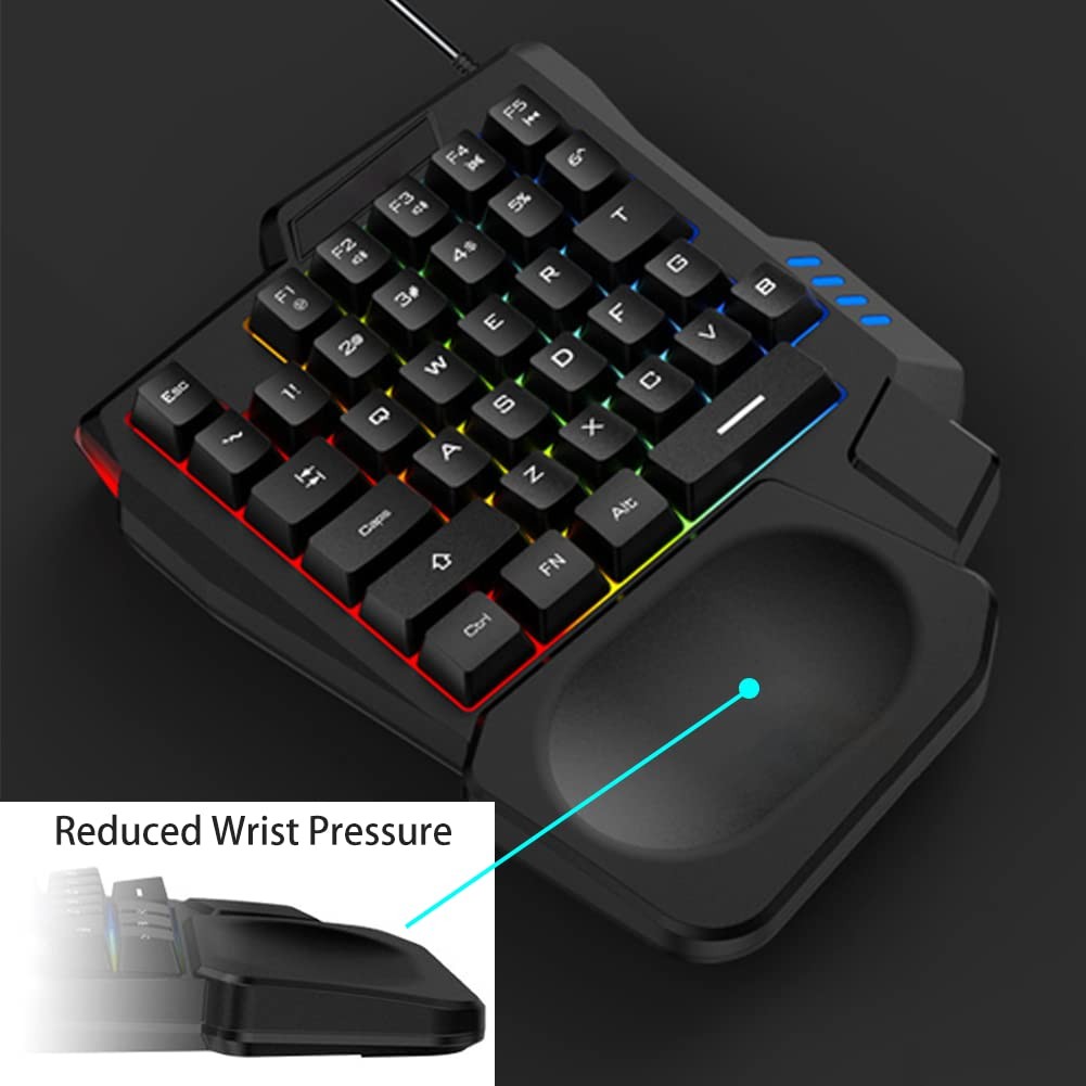 OneHanded Mechanical Gaming Keyboard 35 Keys Waterproof 3 Color Backlight