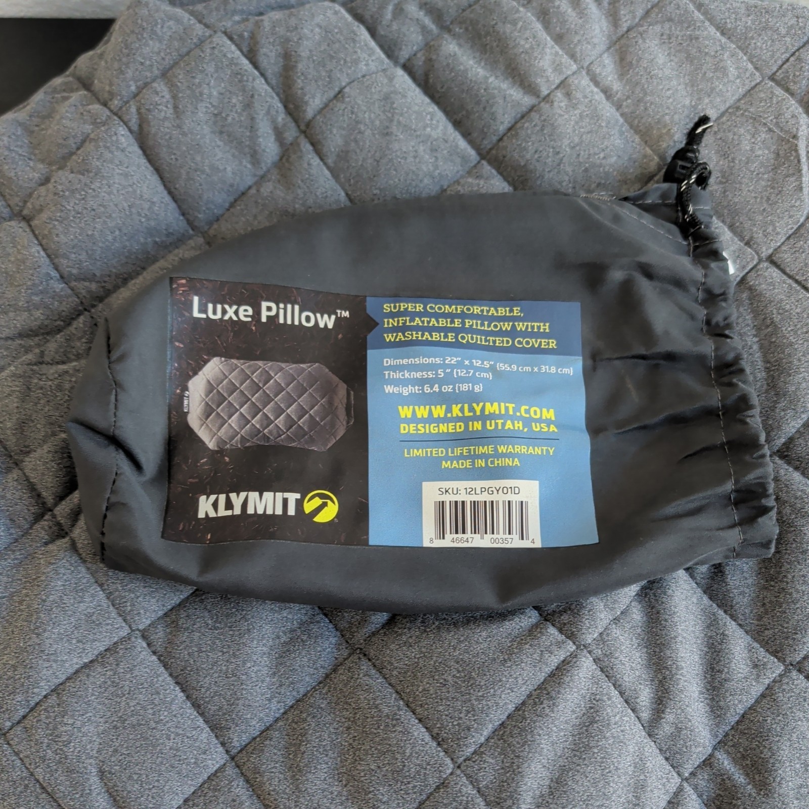 KLYMIT | Luxe Camping Pillow | Gray | Inflatable | 2LPGY01D