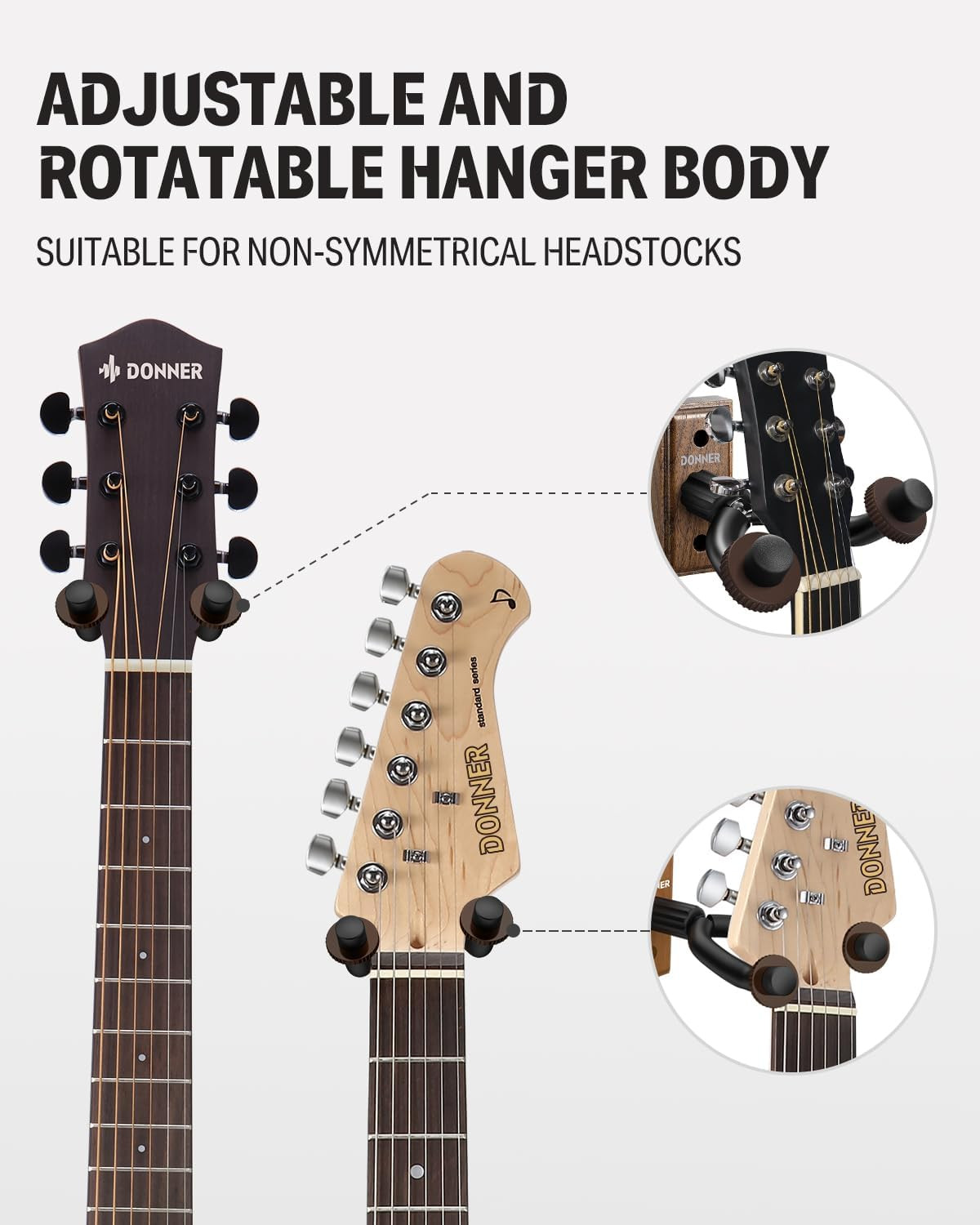 Donner Guitar Wall Mount Hanger 6-Pack, Black Walnut Guitar Wall Holder for Acou