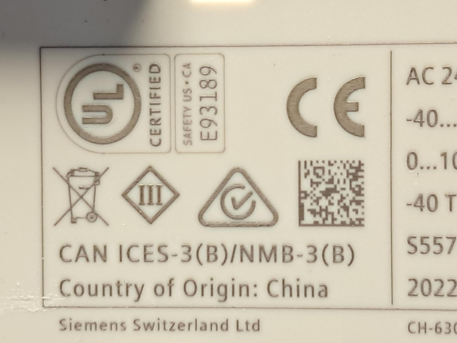 Siemens - Humidity + Temp Sensor - Part# QFR9530