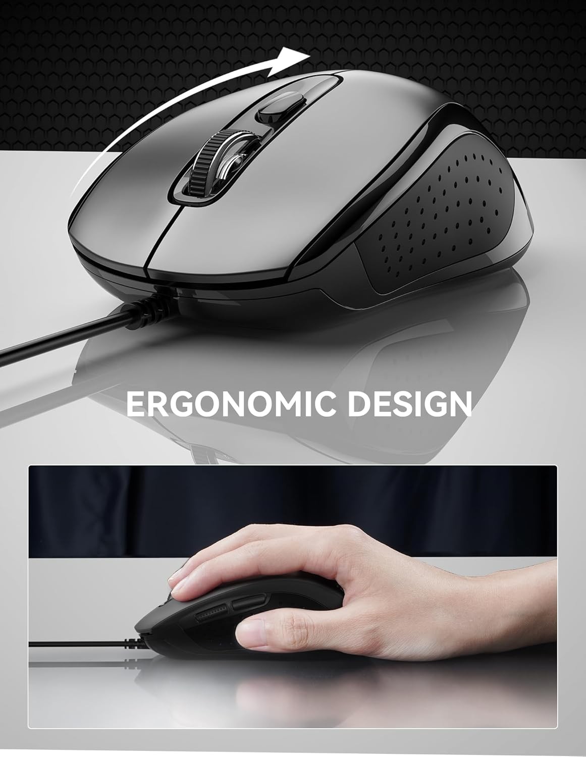 USB-A Wired Mouse for Laptop and Computer with 6-Button 5FT