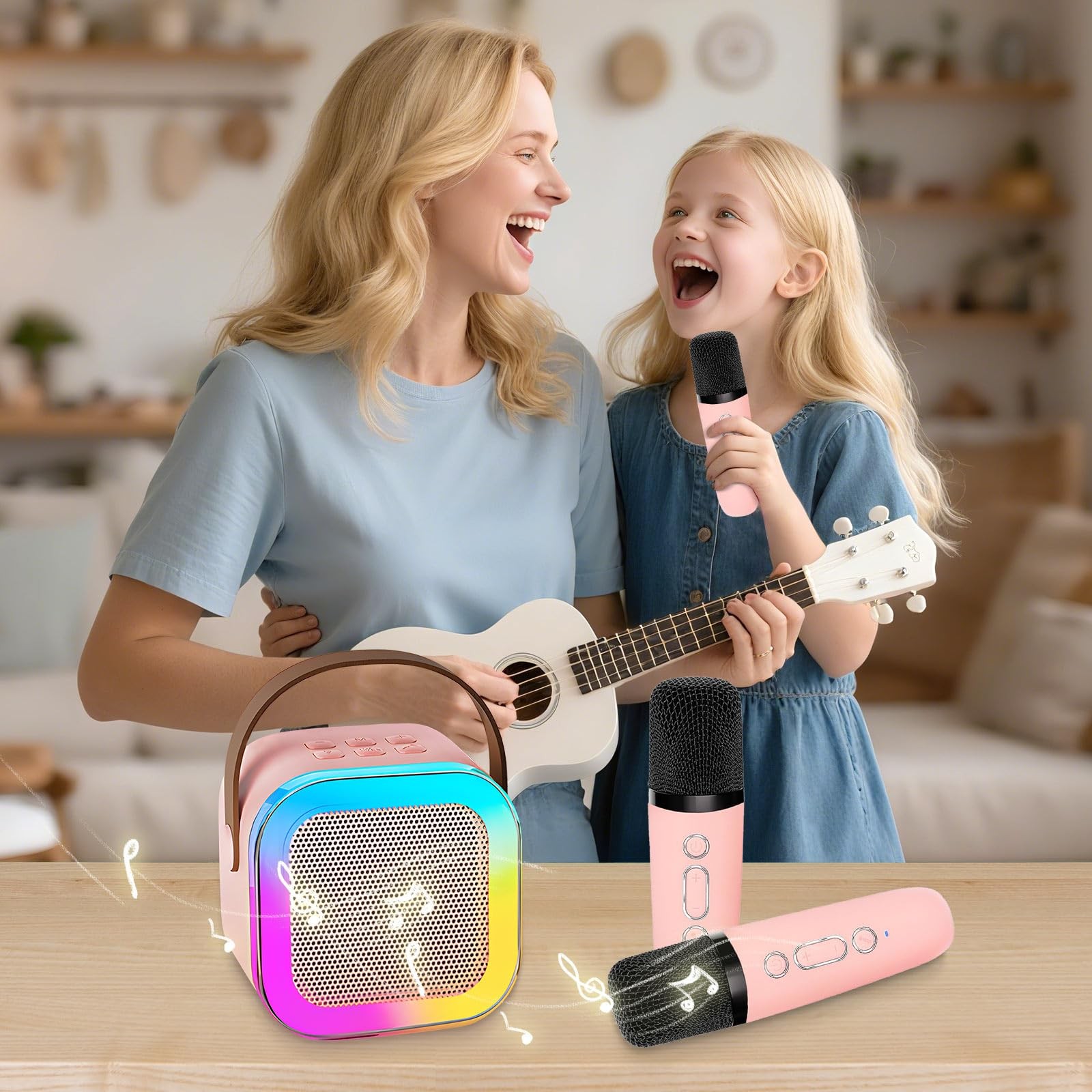 Karaoke Machine for Kids, Portable Bluetooth Speaker with 2 Wireless Micropho...