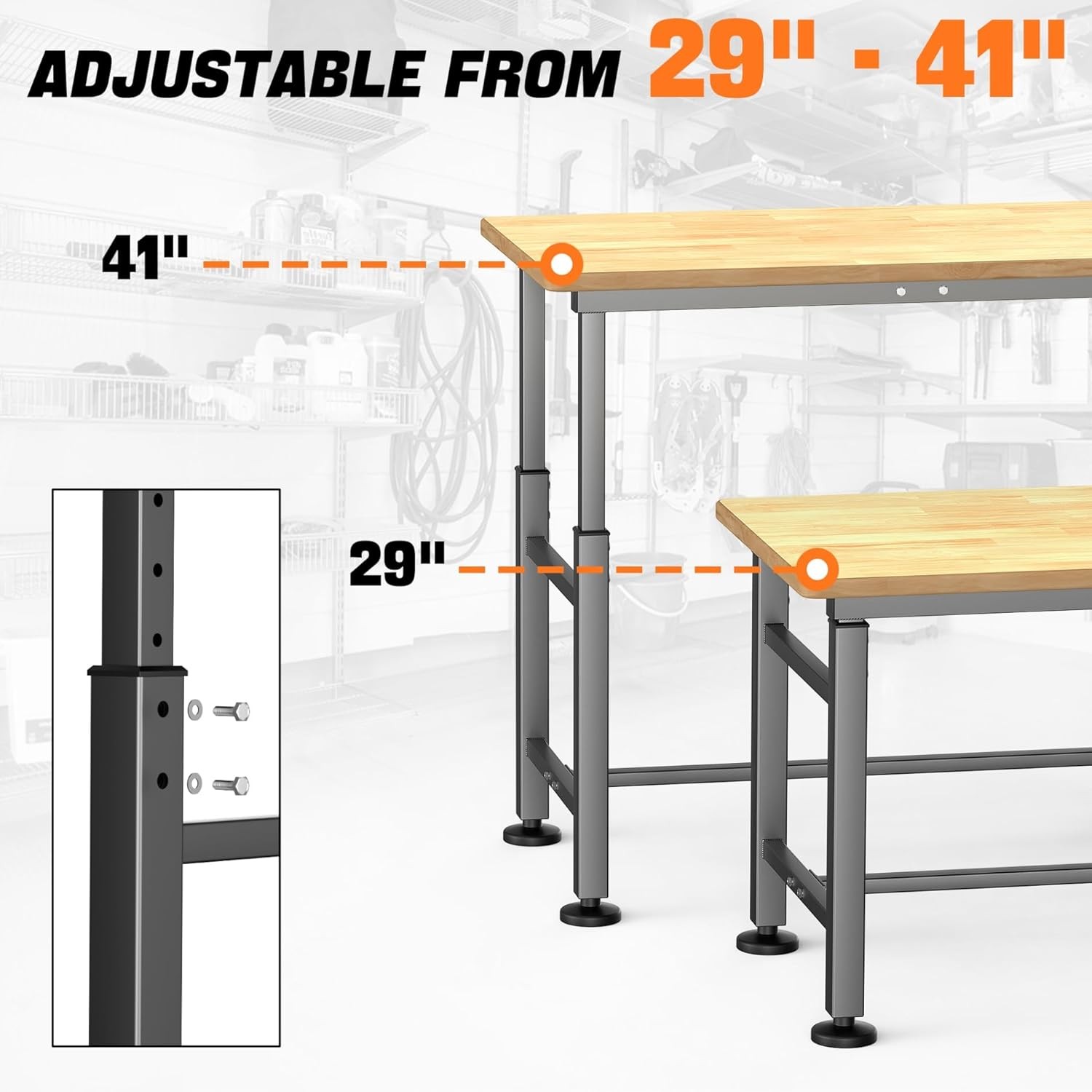 TORACK Adjustable Workbench 47.75" Rubberwood Top 2000 lbs Capacity