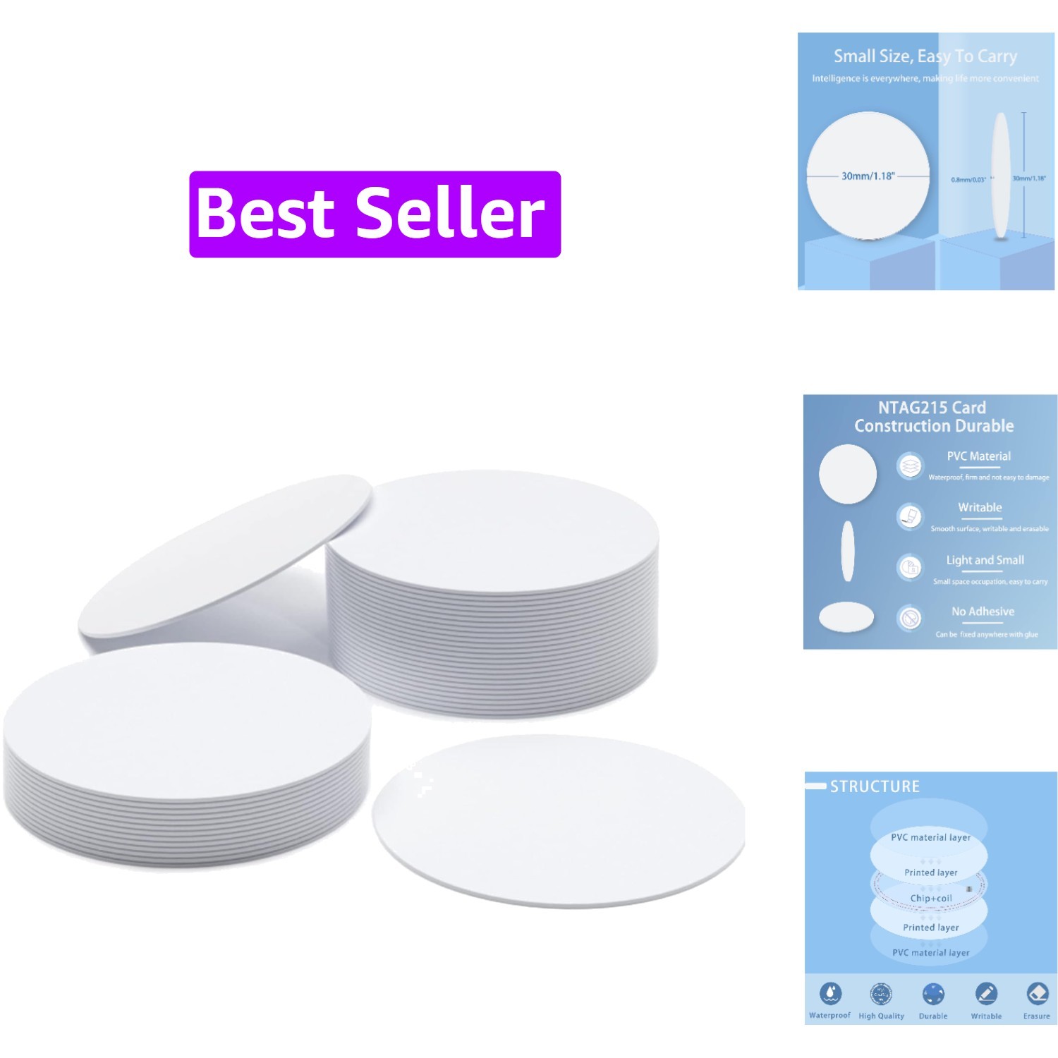 12 PCS NFC Tags Ntag215 Cards Rewritable 215 Tag 30mm Coins Compatible With A...