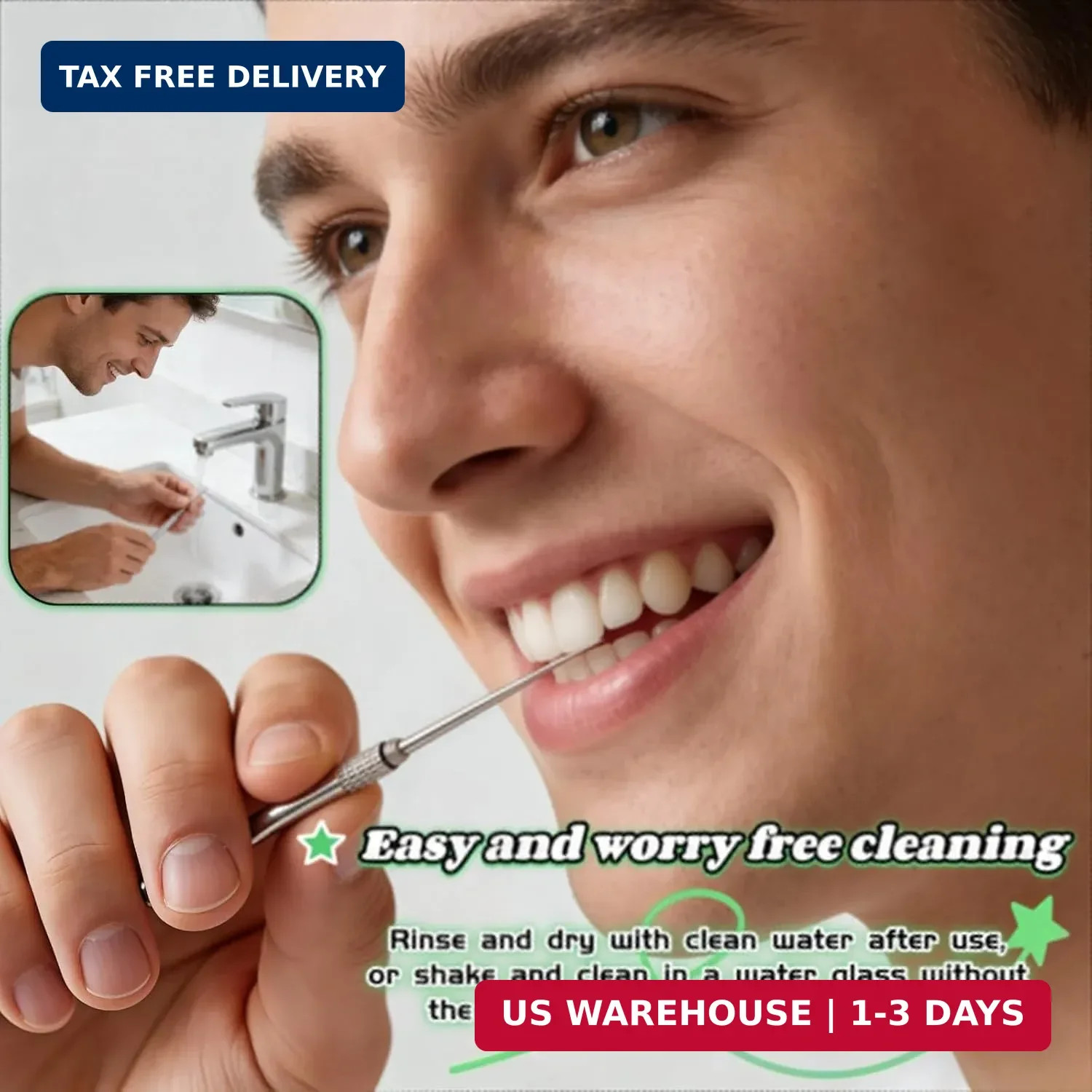Portable Titanium Toothpick, Multi-Functional Reusable Stainless Steel Silver
