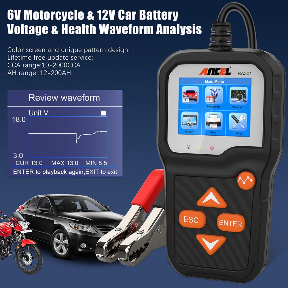 ANCEL BA301 Car Battery Tester Charging Test Load Test Analyzer Support Printer