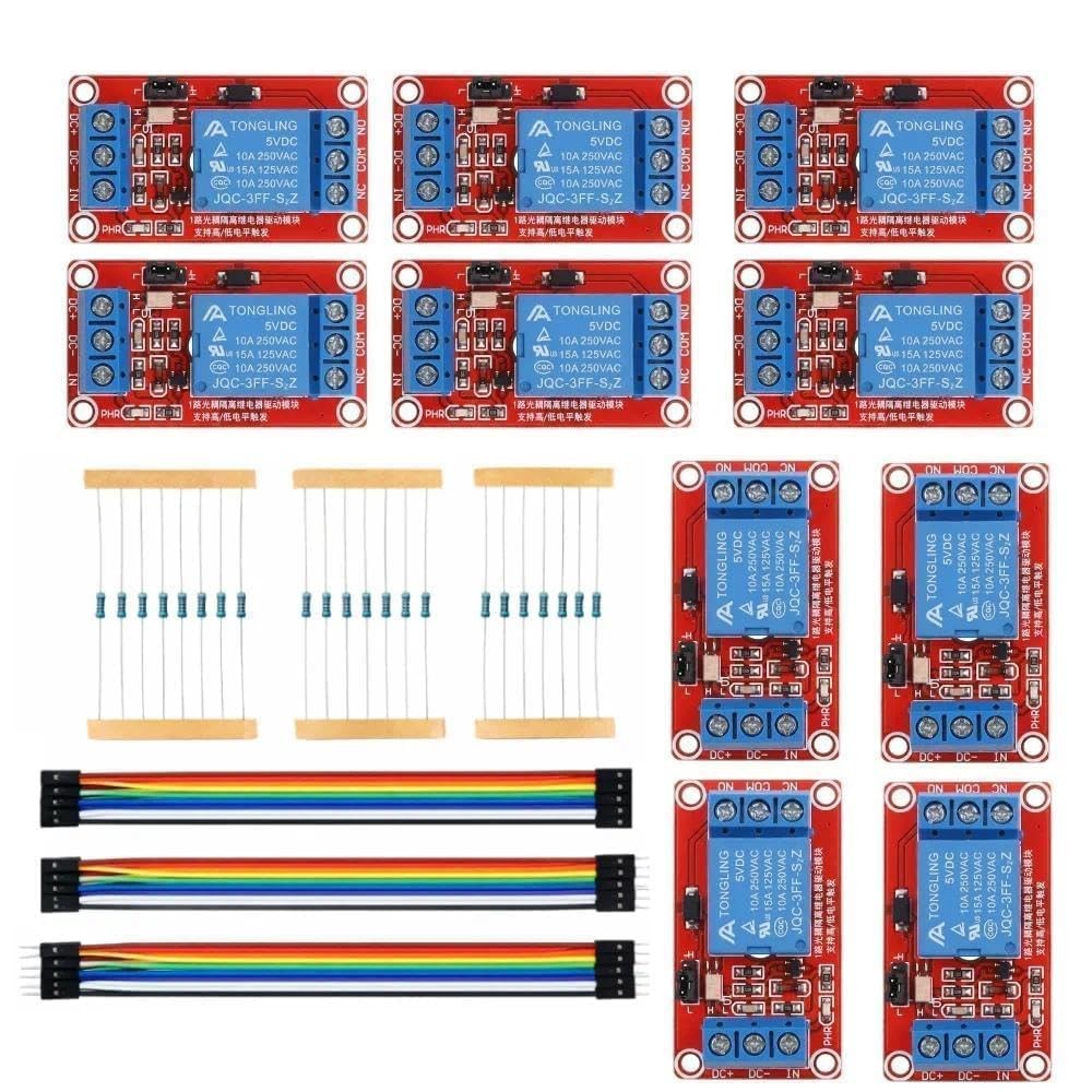 JEBHANNE 10PCS DC 5V 1 Channel Relay Module, High/Low Level Trigger Red