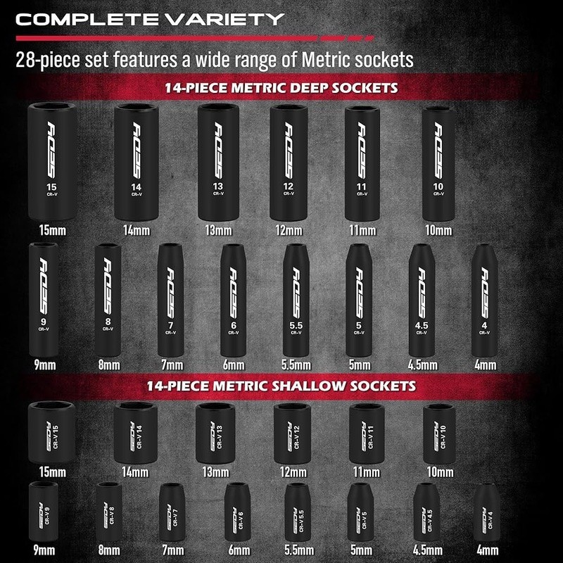 73 Pcs Professional Impact Socket Set Hex Torx Ratchet Case Deep Shallow Sockets