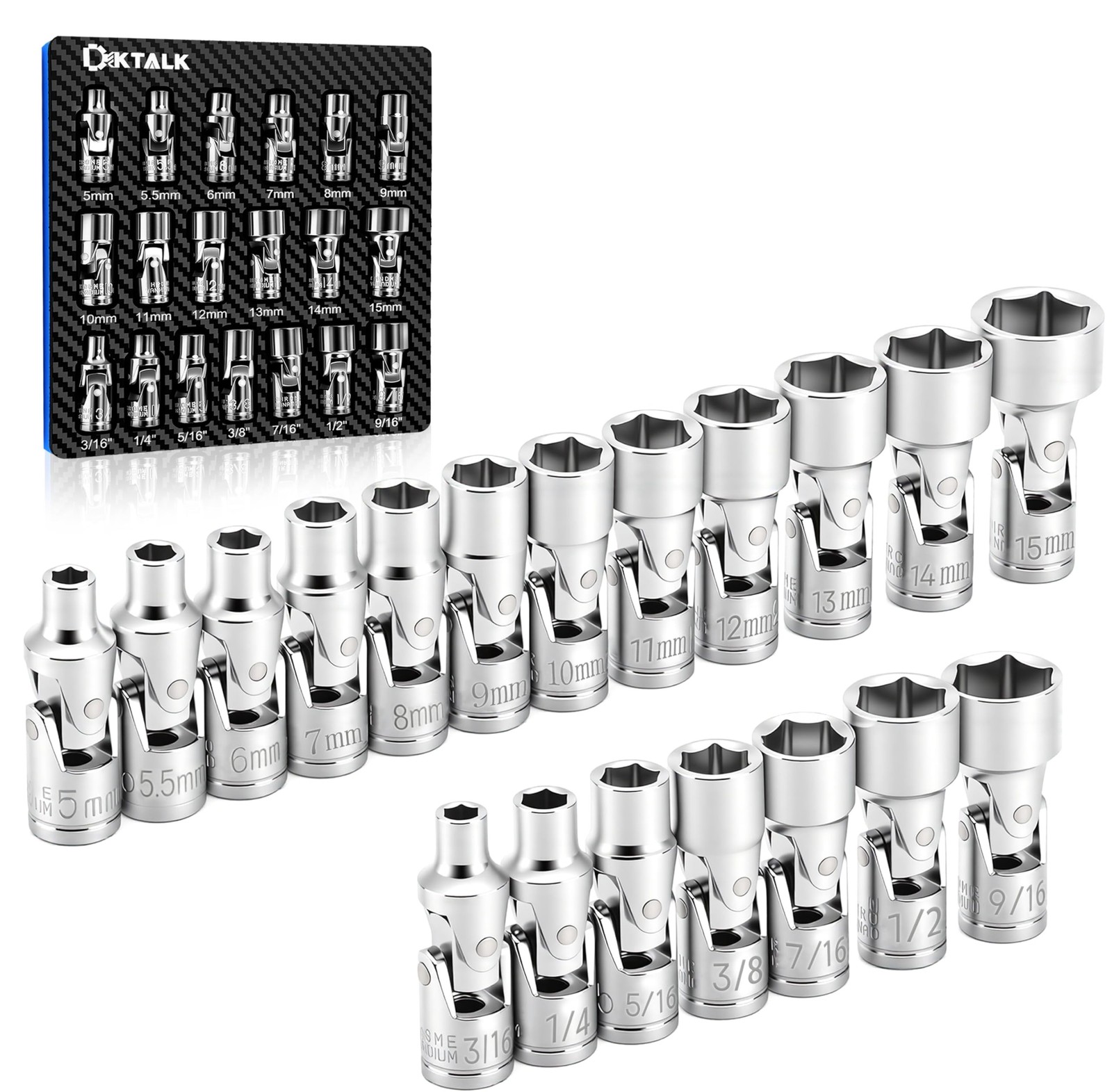 19-Piece 1/4" Drive Universal Joint Socket Set, Swivel Socket Set & Wobble So...
