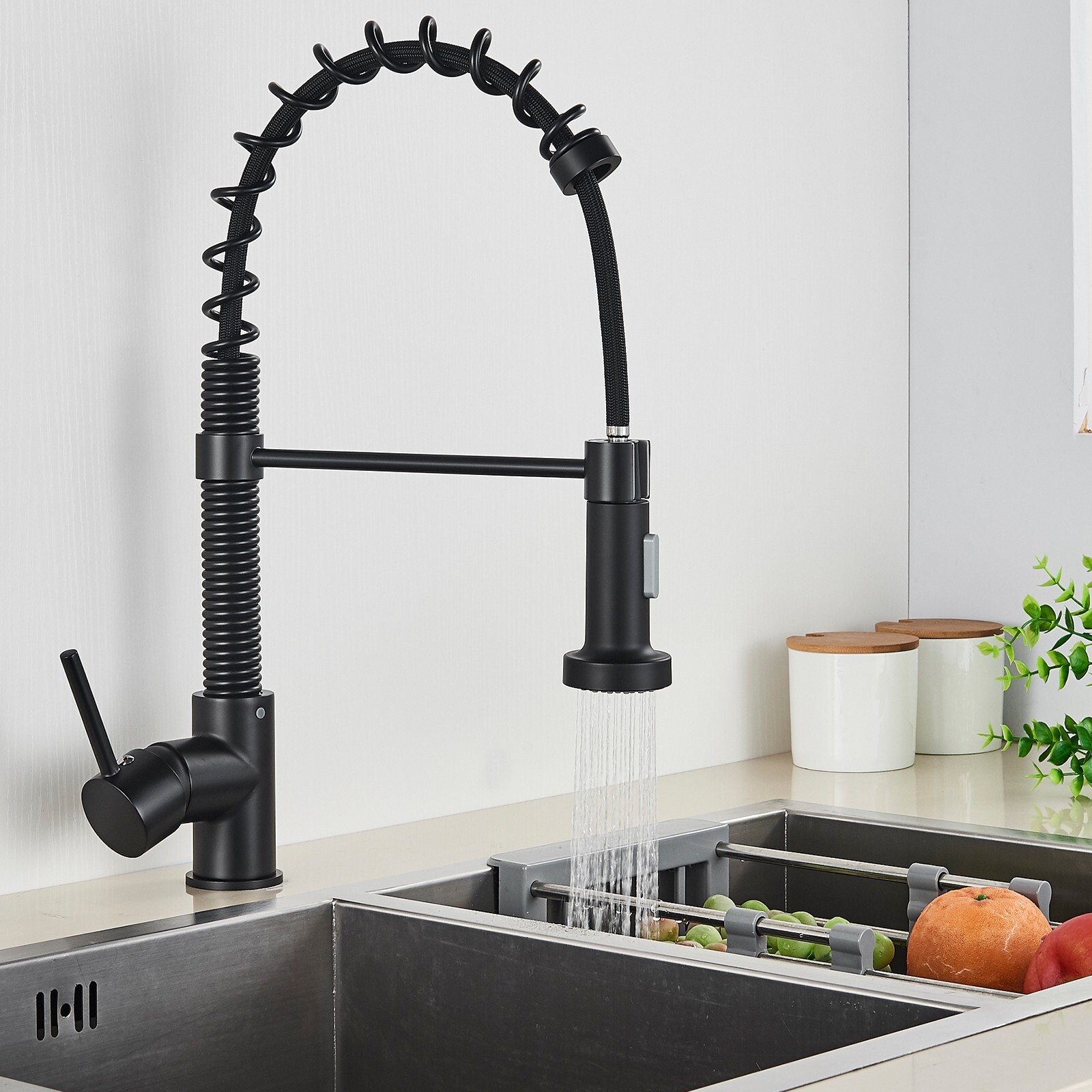 Matte Black Pull Down Kitchen Faucet with Sprayer Single Handle Sink Mixer Taps