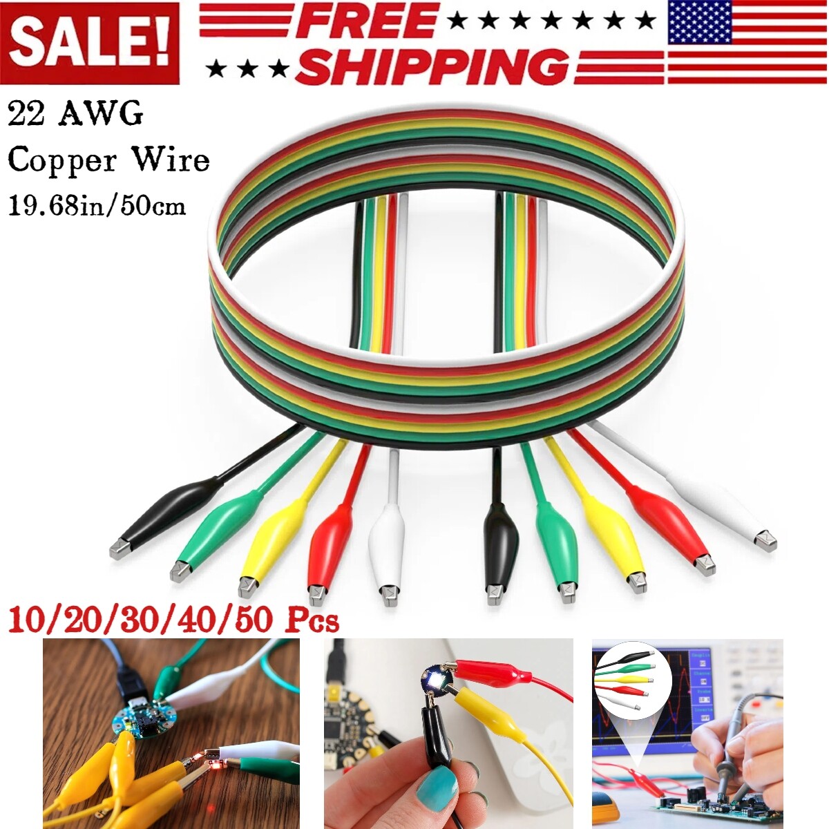 50 x Alligator Clips Electrical Test Lead Dual Ended Crocodile Clips Jumper Wire