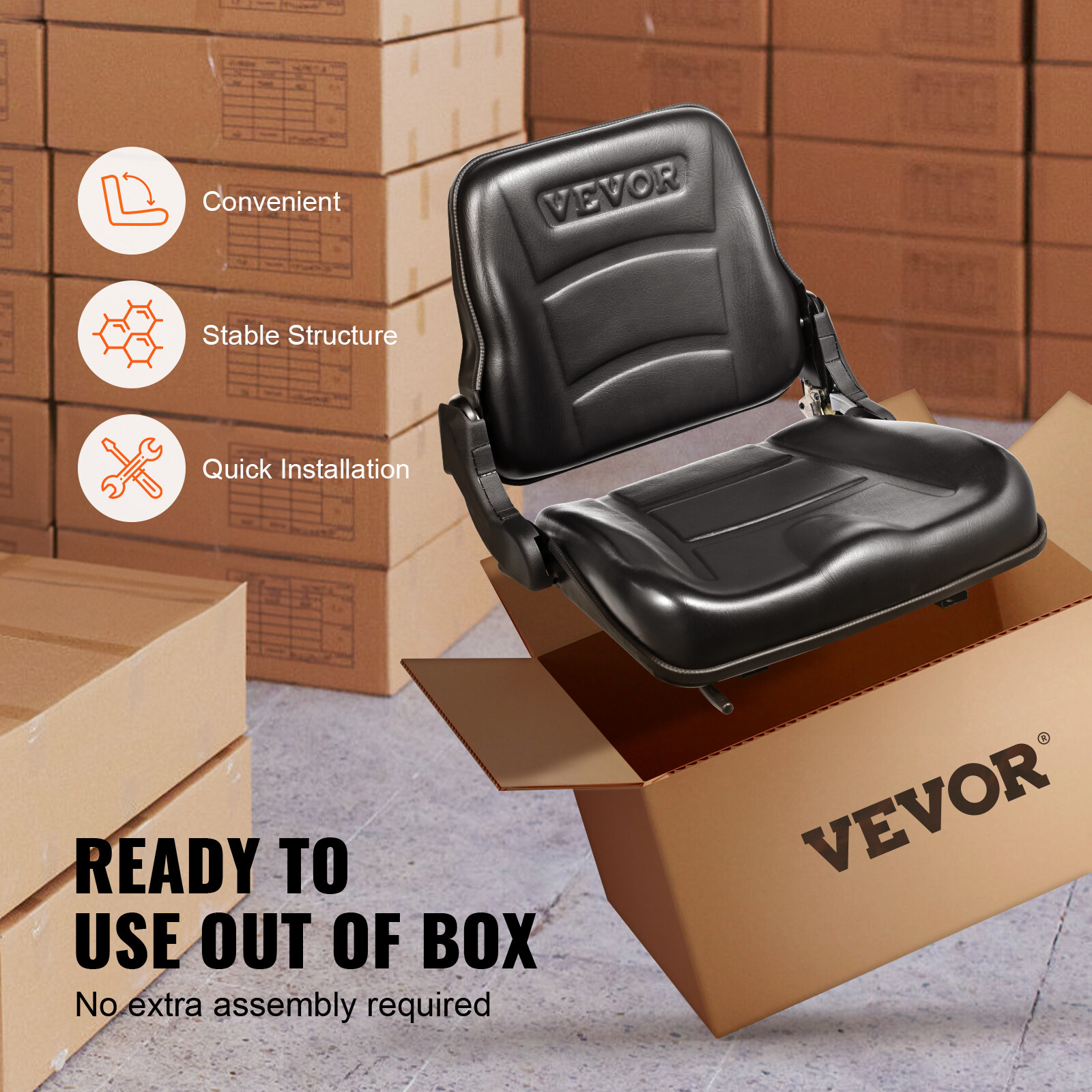 VEVOR Universal Forklift Seat Fold Down Tractor Seat with Adjustable Angle Back