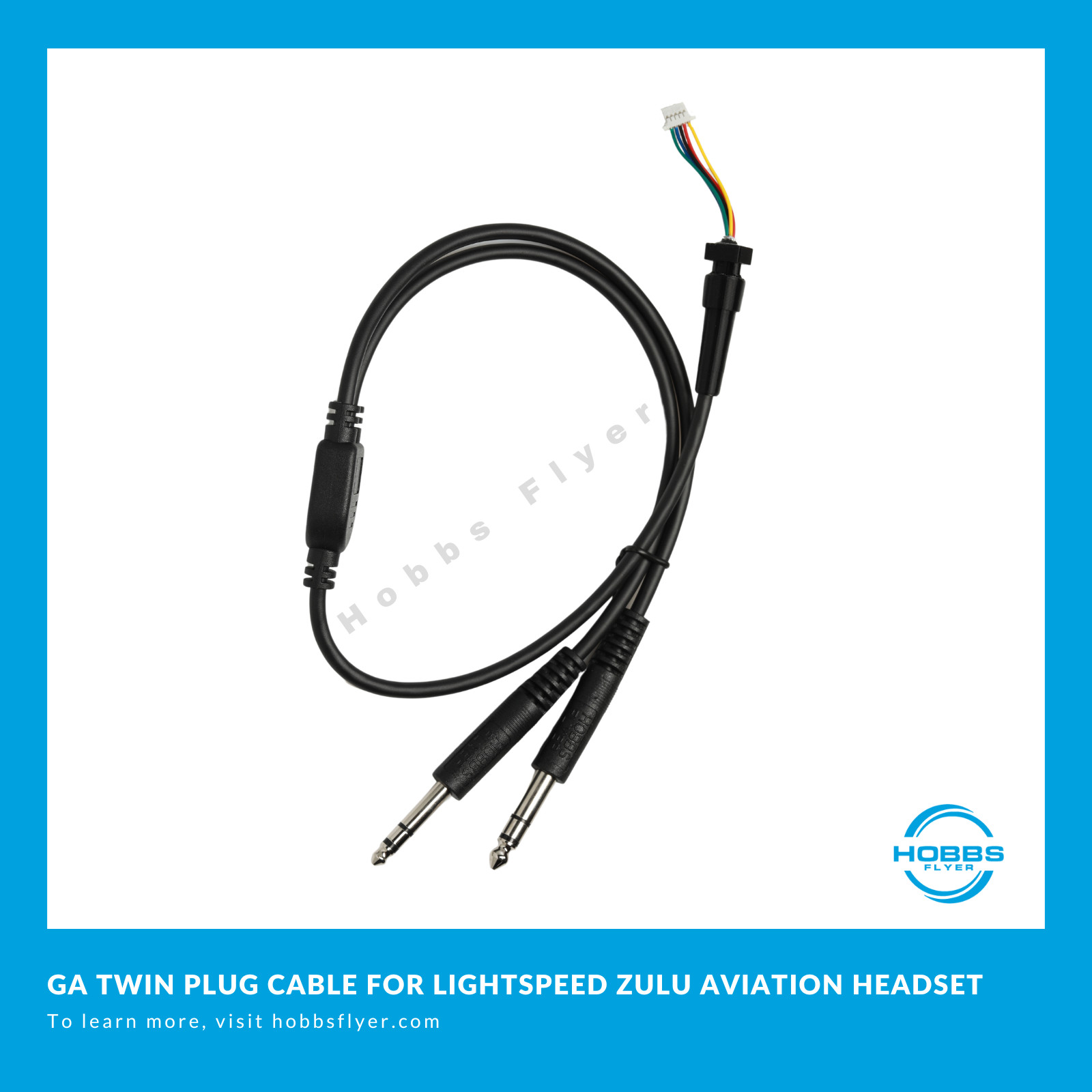 GA Twin Plug Cable for Lightspeed Sierra and Zulu Series Aviation Headsets