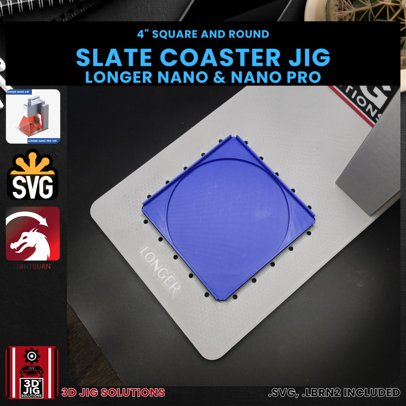 Longer Nano Pro Slate Coaster Jig | 4" Coasters Laser Engraving Fixture