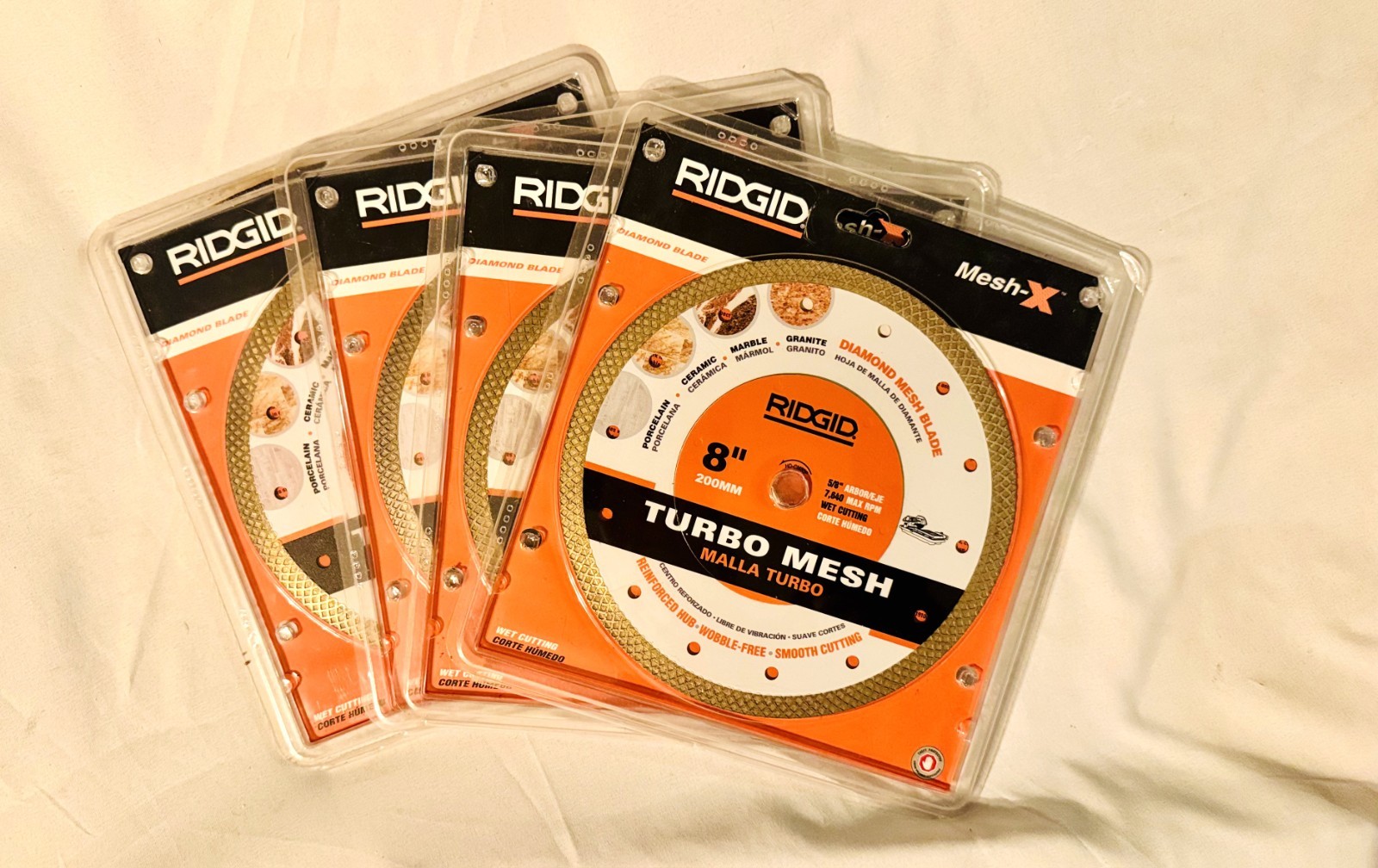 RIDGID Mesh-X Turbo Mesh 8" Diamond Saw Blades Porcelain Granite 4 Pack