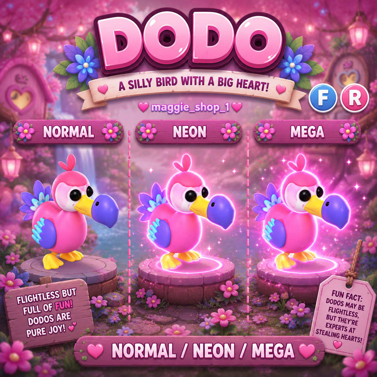 Dodo FR Normal/Neon /Mega ✨ Adopt From Me Today ✨ Top Picks
