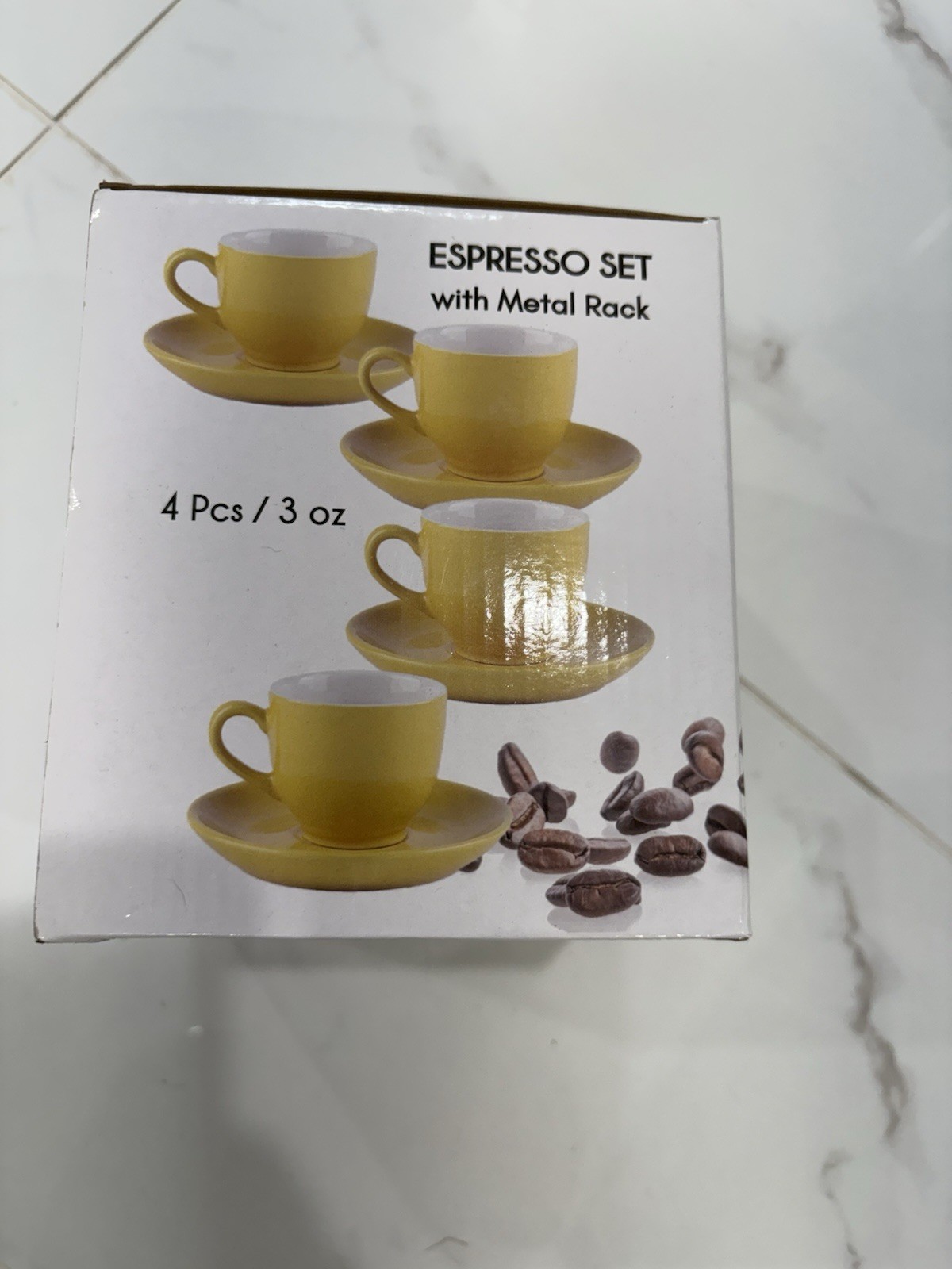 Yellow Espresso Set with Metal Rack