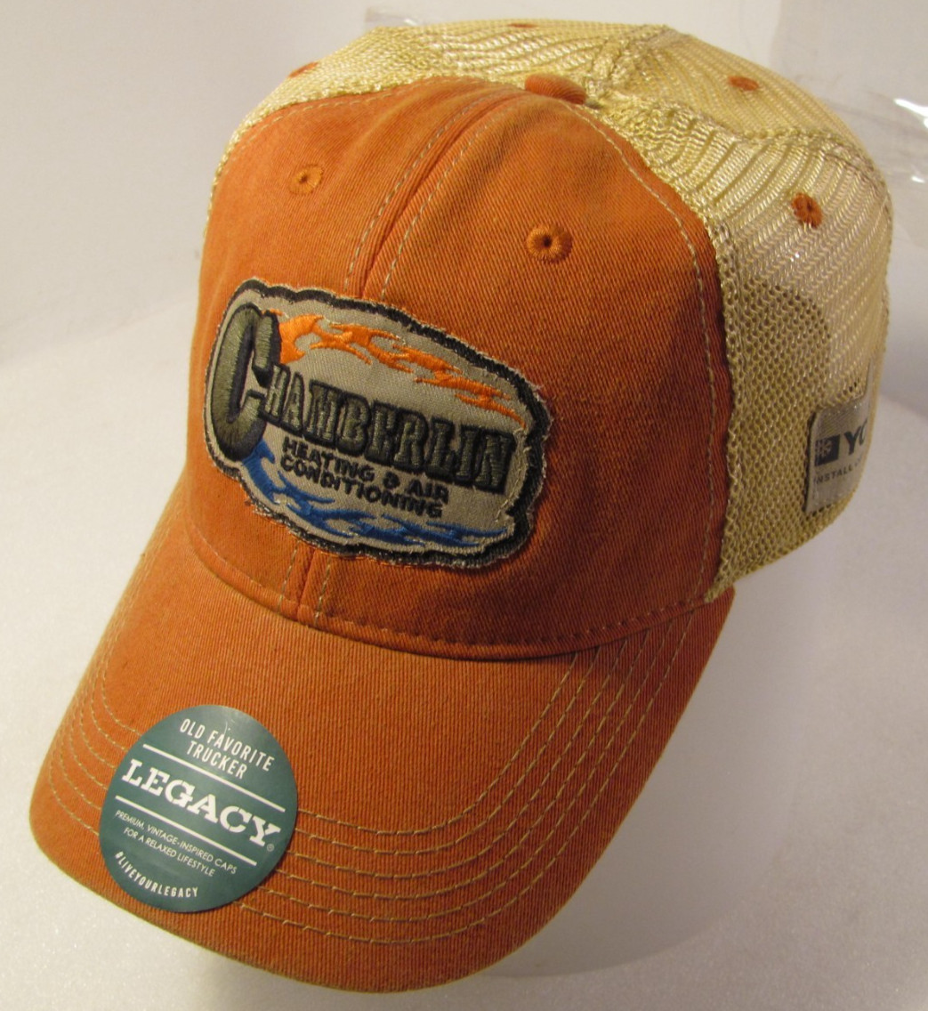 Chamberlin Heating & Air Trucker Hat Orange Soft Gold Mesh Cap Muscatine Iowa