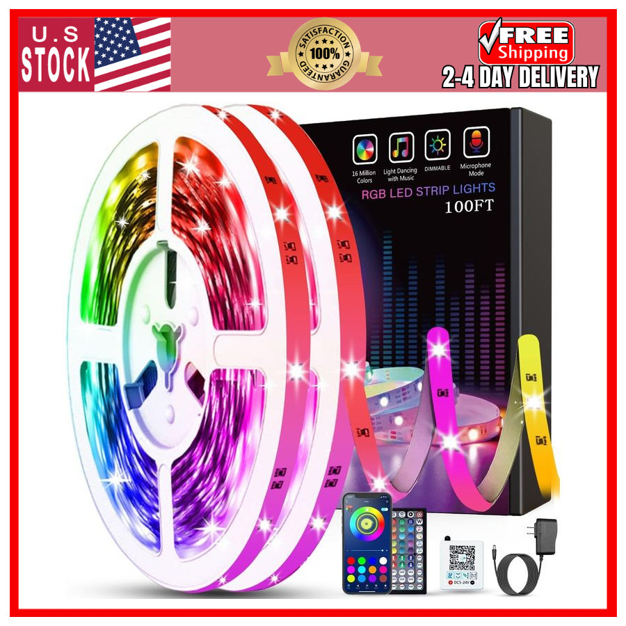Tenmiro 100ft RGB LED Strip Lights 2x50ft Music Sync Color Changing w/ Remote &