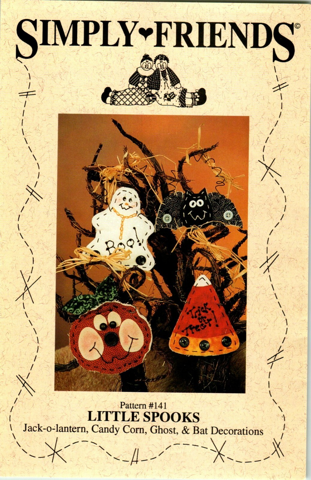 Little Spooks Halloween Ornaments PATTERN Primitive Cottage Ghost Bat Candy Corn