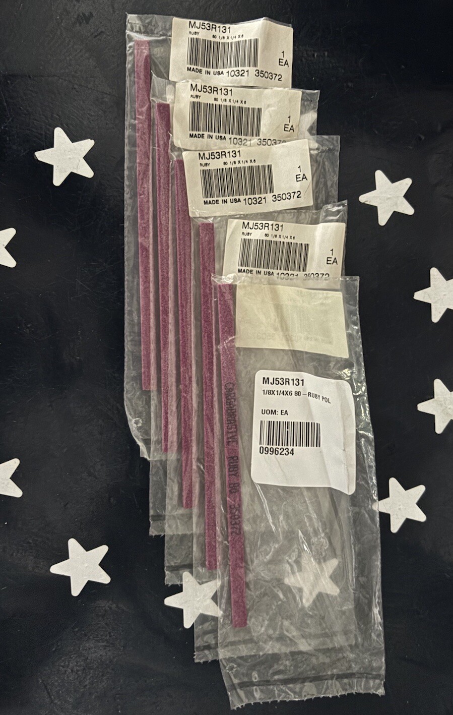 5 Pieces CARBABRASIVES 1/8″ × 1/4″ × 6″ 80 Grit - Rectangular Shaped Ruby Stone