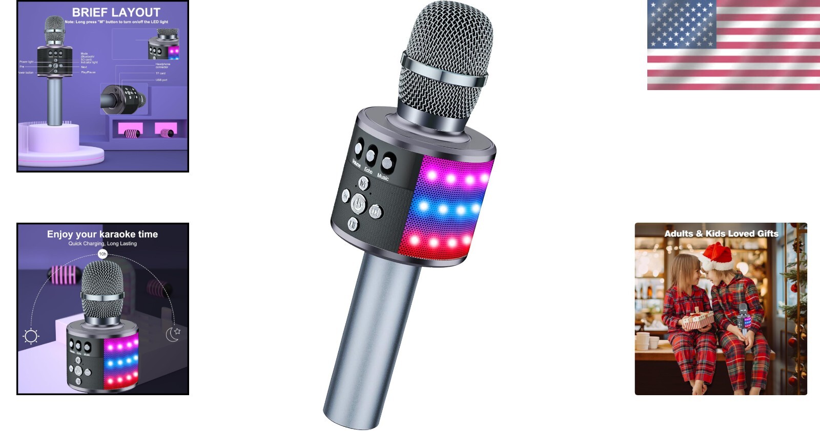 Portable Karaoke Microphone with Bluetooth Connectivity & Exciting LED Effects