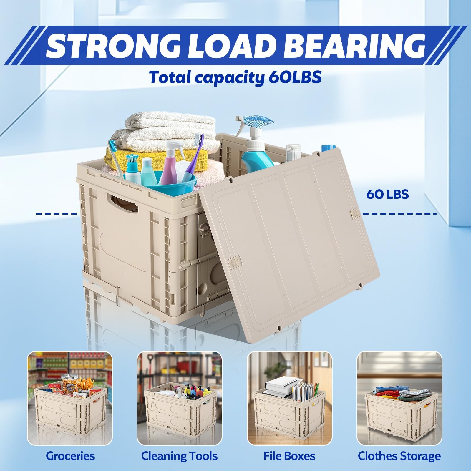 Collapsible Storage Bins with Lids,Stackable Utility Crates with Grey Large