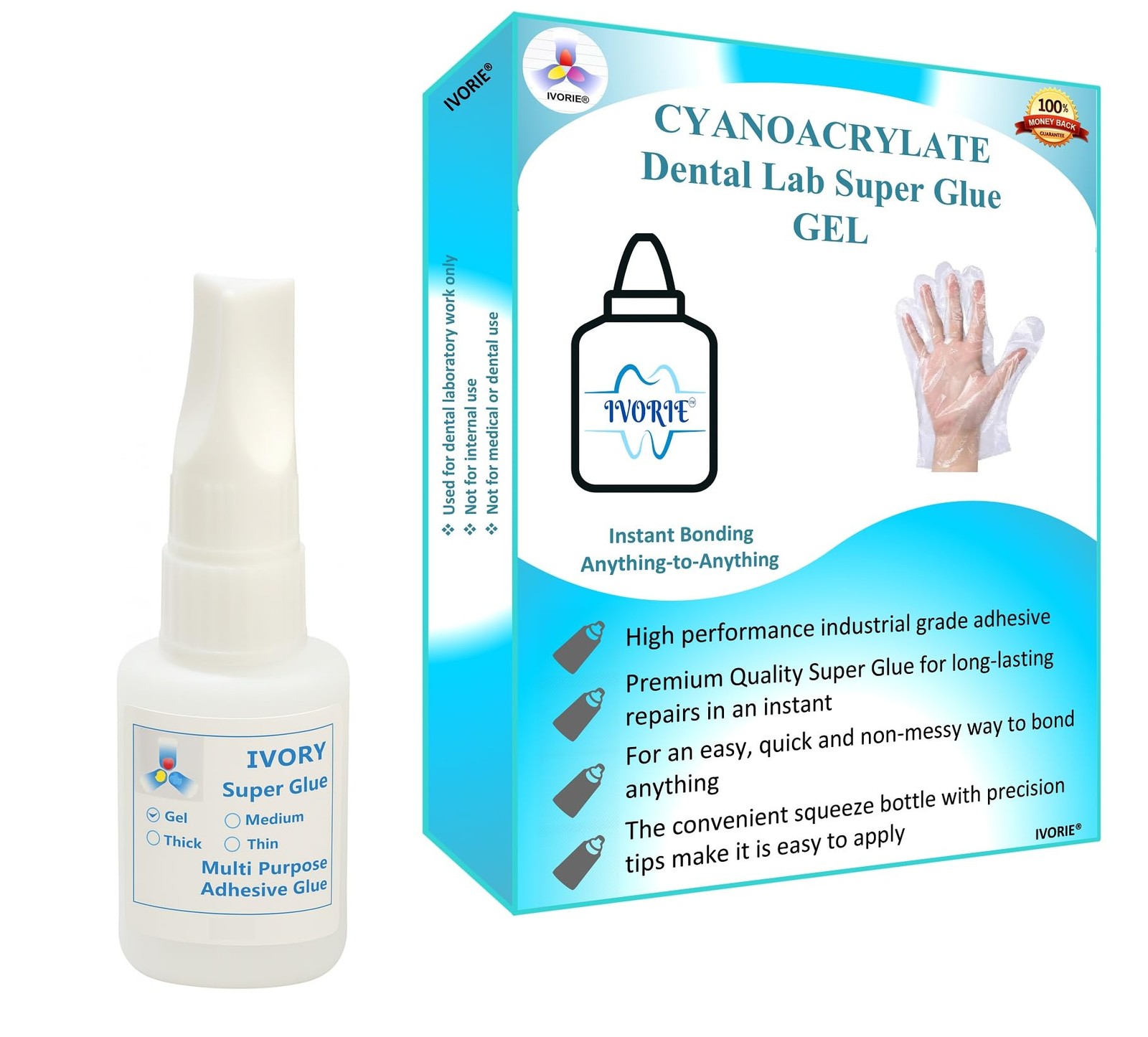 Dental Lab Super Glue Adhesive Instant Bonding - Gel (1oz)