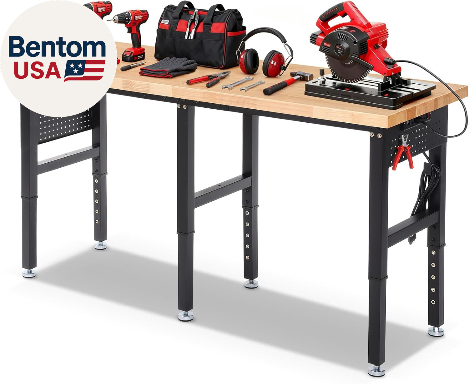 Workbench 72 X 24 Inch Heavy Duty Adjustable Height Work Table with Power Outlet